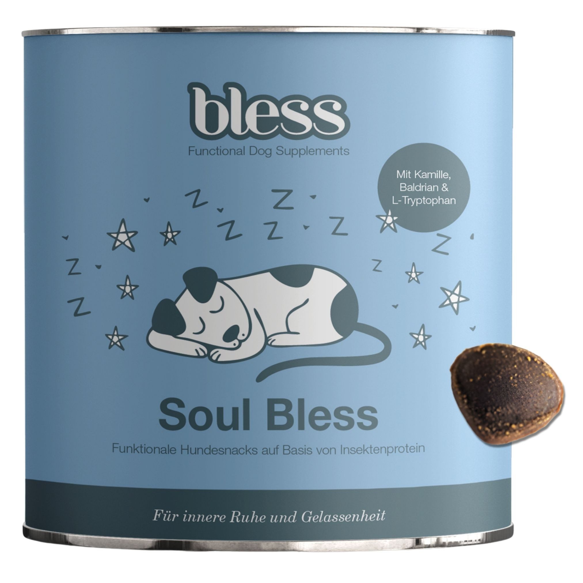 Bless Beruhigungs-Snack für Hunde (Soul Bless) – mit L-Tryptophan & Baldrian, Nahrungsergänzungsmittel für: Hunde, mit Insektenprotein (allergikerfreundlich)