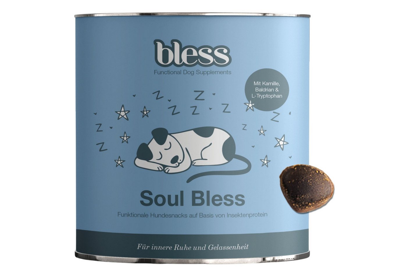 Bless Beruhigungs-Snack für Hunde (Soul Bless) – mit L-Tryptophan & Baldrian, Nahrungsergänzungsmittel für: Hunde, mit Insektenprotein (allergikerfreundlich)