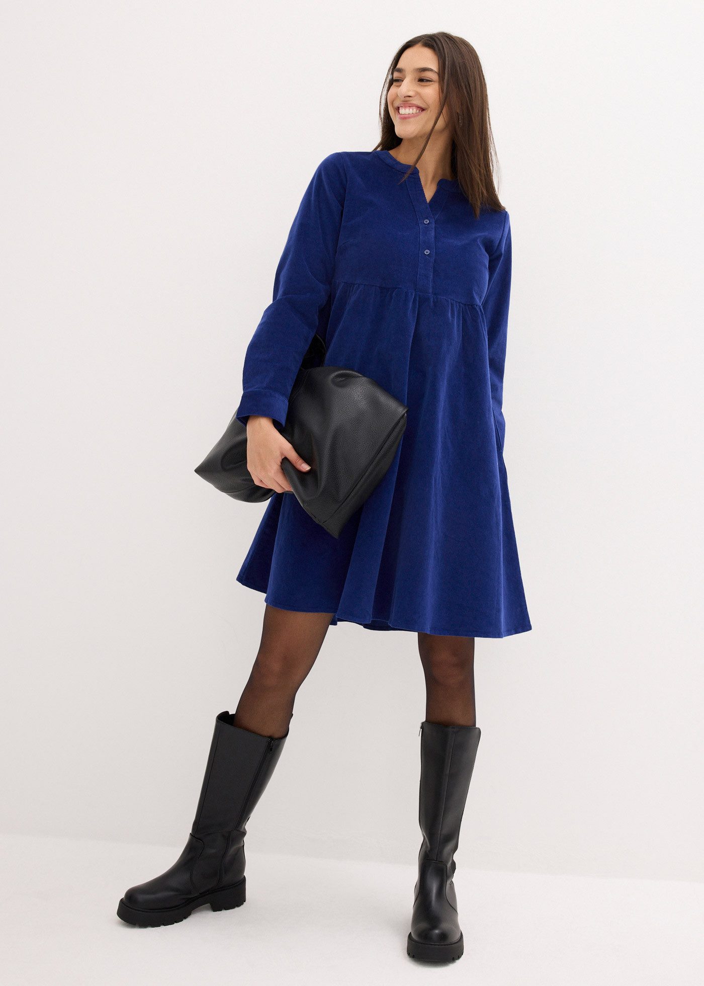 bonprix Midikleid für entspannten Look, aus weichem Baumwollcord, mit Elast günstig online kaufen