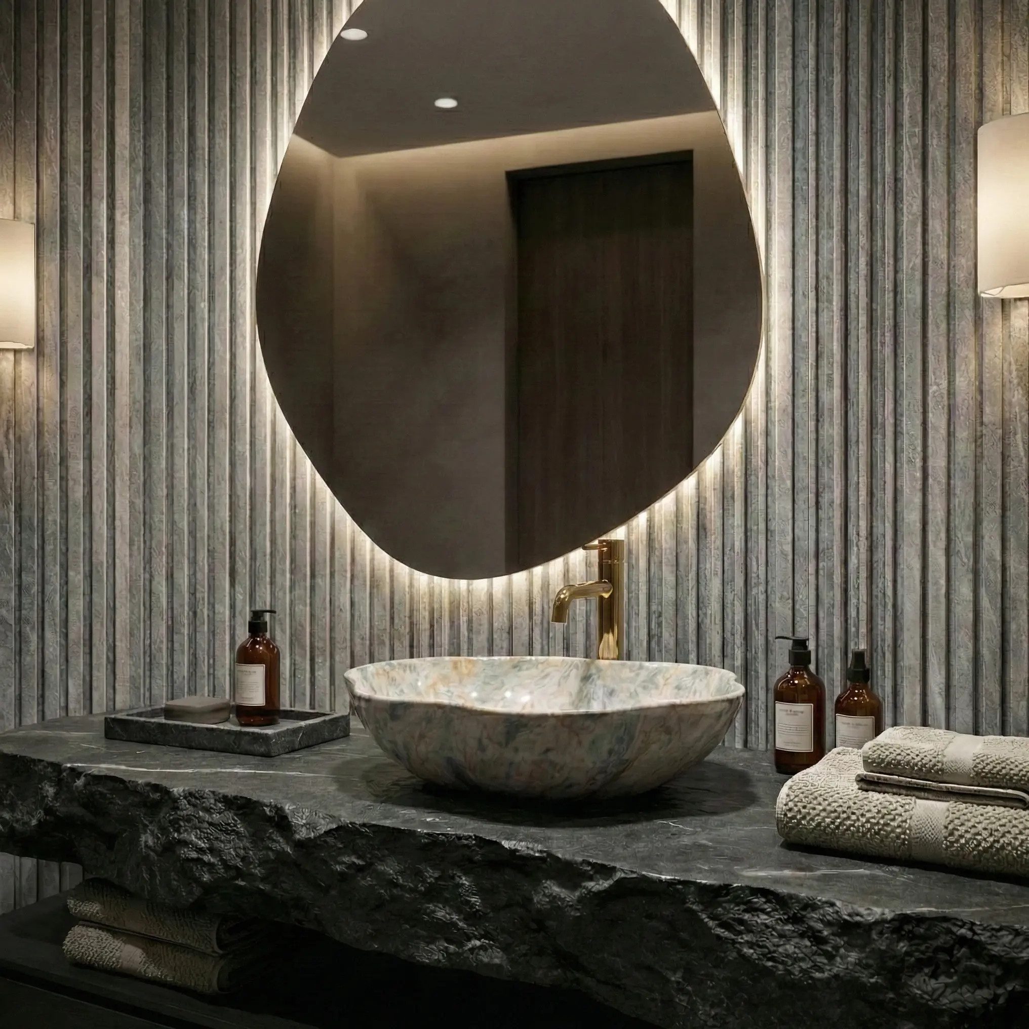wohnwerk.idee Aufsatzwaschbecken Waschbecken Natursteinoptik – Design Badwaschbecken modern
