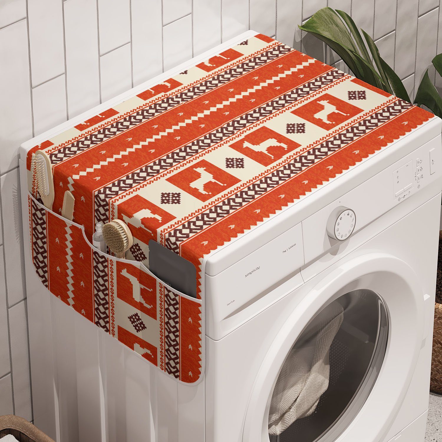 Abakuhaus Badorganizer Anti-Rutsch-Stoffabdeckung für Waschmaschine und Trockner, Ethnisch Lama und Folk Motiv Muster