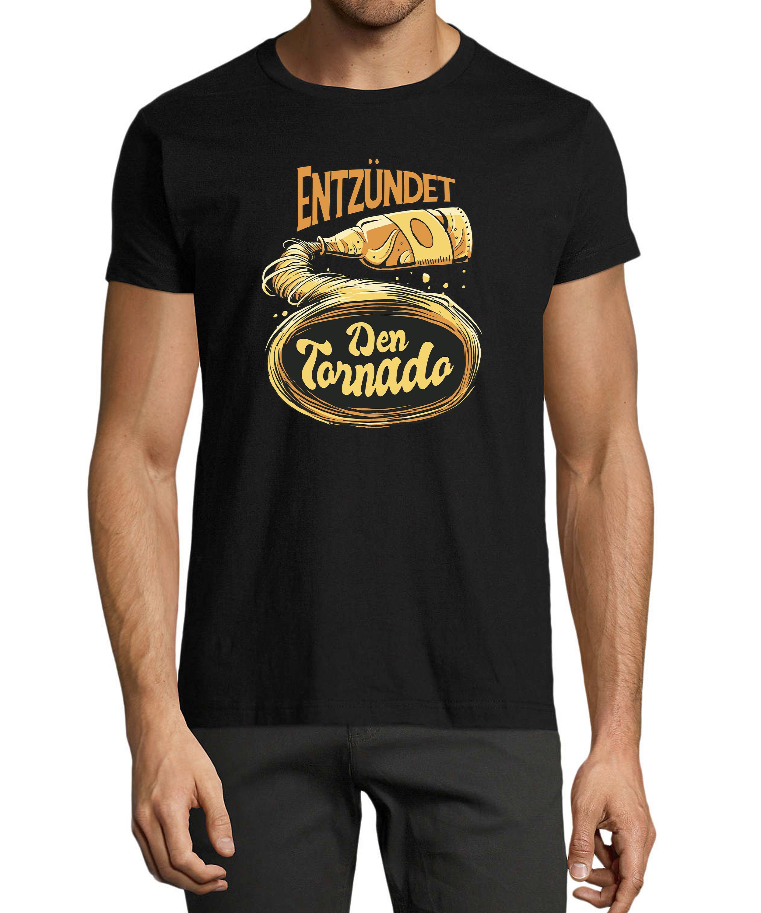 MyDesign24 T-Shirt Herren Fun Regular schwarz mit Shirt Fit, Oktoberfest Print - Tornado Trinkshirt Aufdruck i302 Baumwollshirt Entzündet den