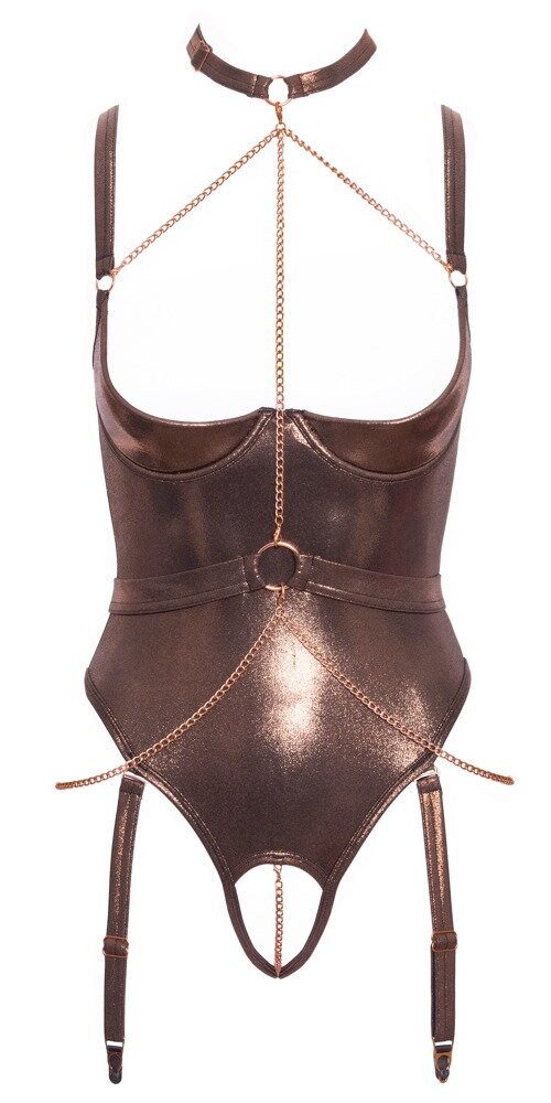 Abierta Fina Stringbody Glänzender Ouvert Body mit offenen Cups und Ketten günstig online kaufen