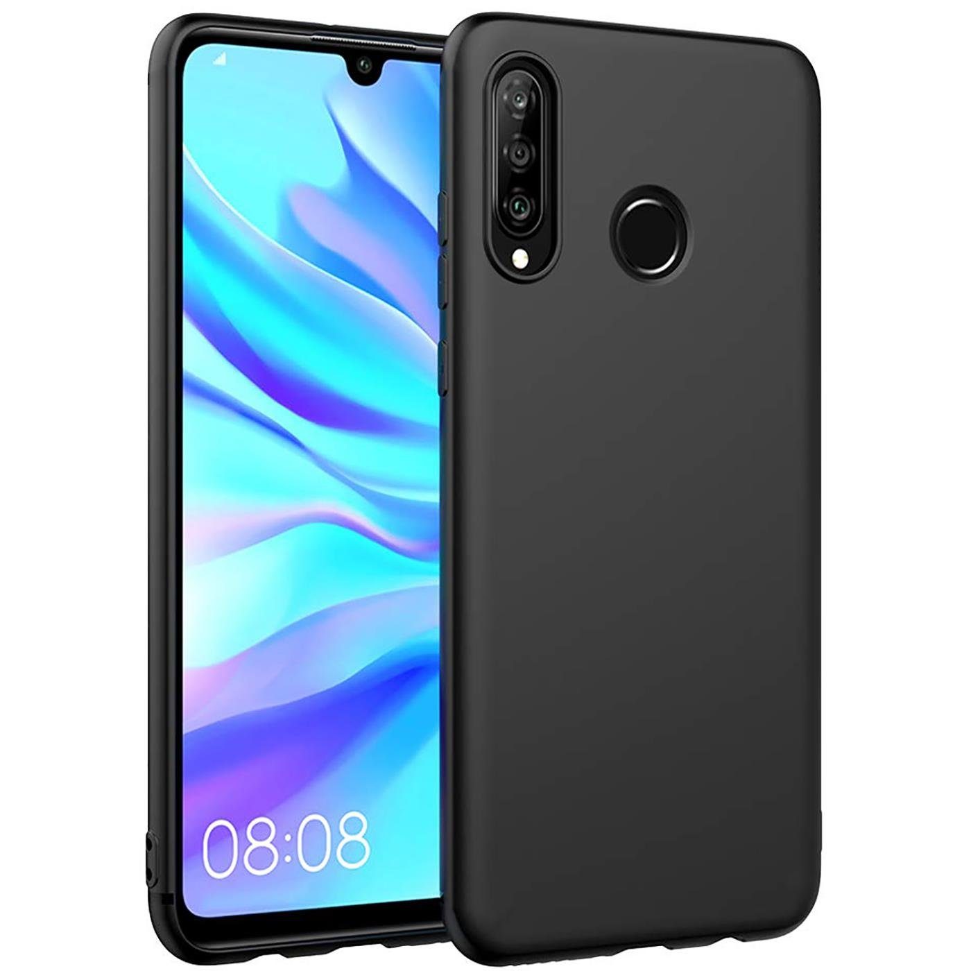 CoolGadget Handyhülle Handy Schutzhülle für Huawei P30 Lite matt schwarz 6,2 Zoll, Silikon TPU Hülle Schutz Tasche Cover schlicht Slim Case