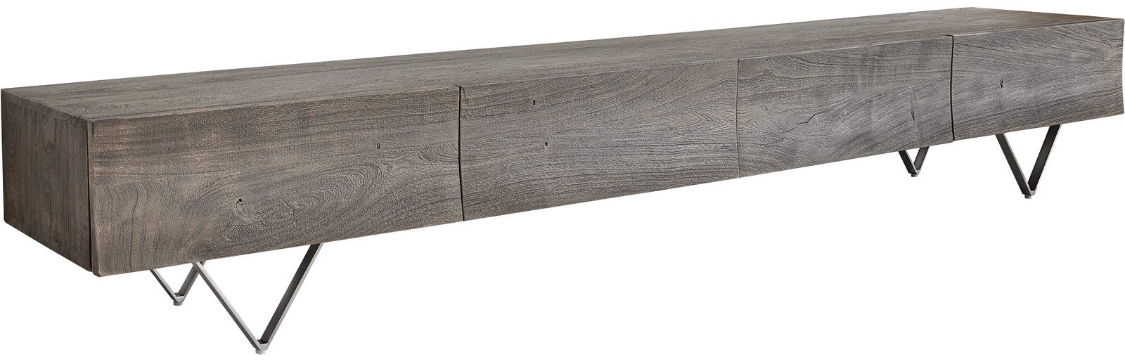 DELIFE Lowboard Wyatt, Akazie Platin 220 cm 4 Schübe V-Fuß Edelstahl günstig online kaufen