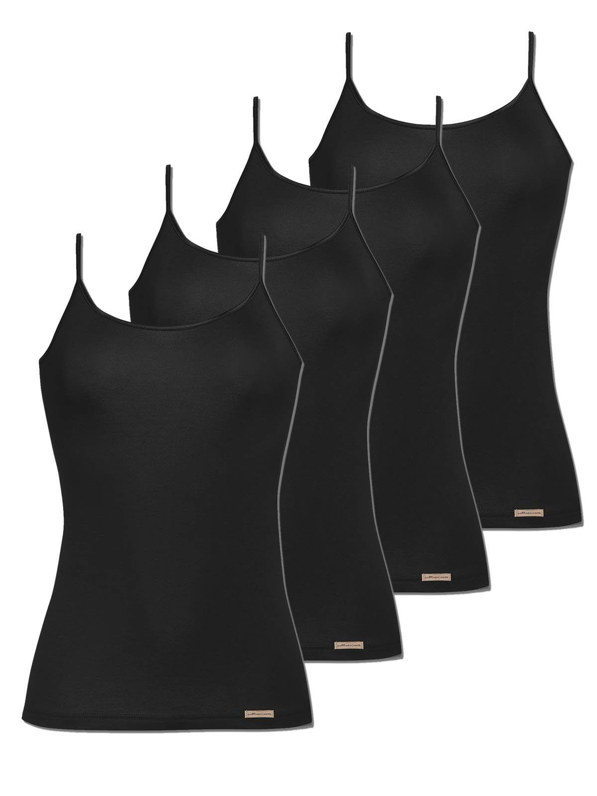Damen COMAZO Unterhemd (Spar-Set, Pack schwarz 4-St) Achseltop Vegan 4er Spaghettiträger
