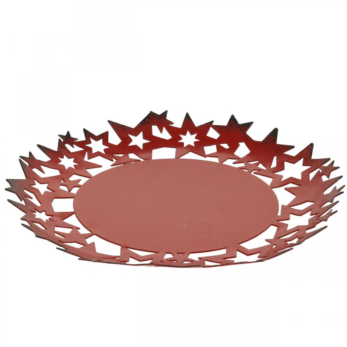 Florists Products Kunststoffteller Weihnachtsteller Dekoteller Metall mit Sternen Rot für