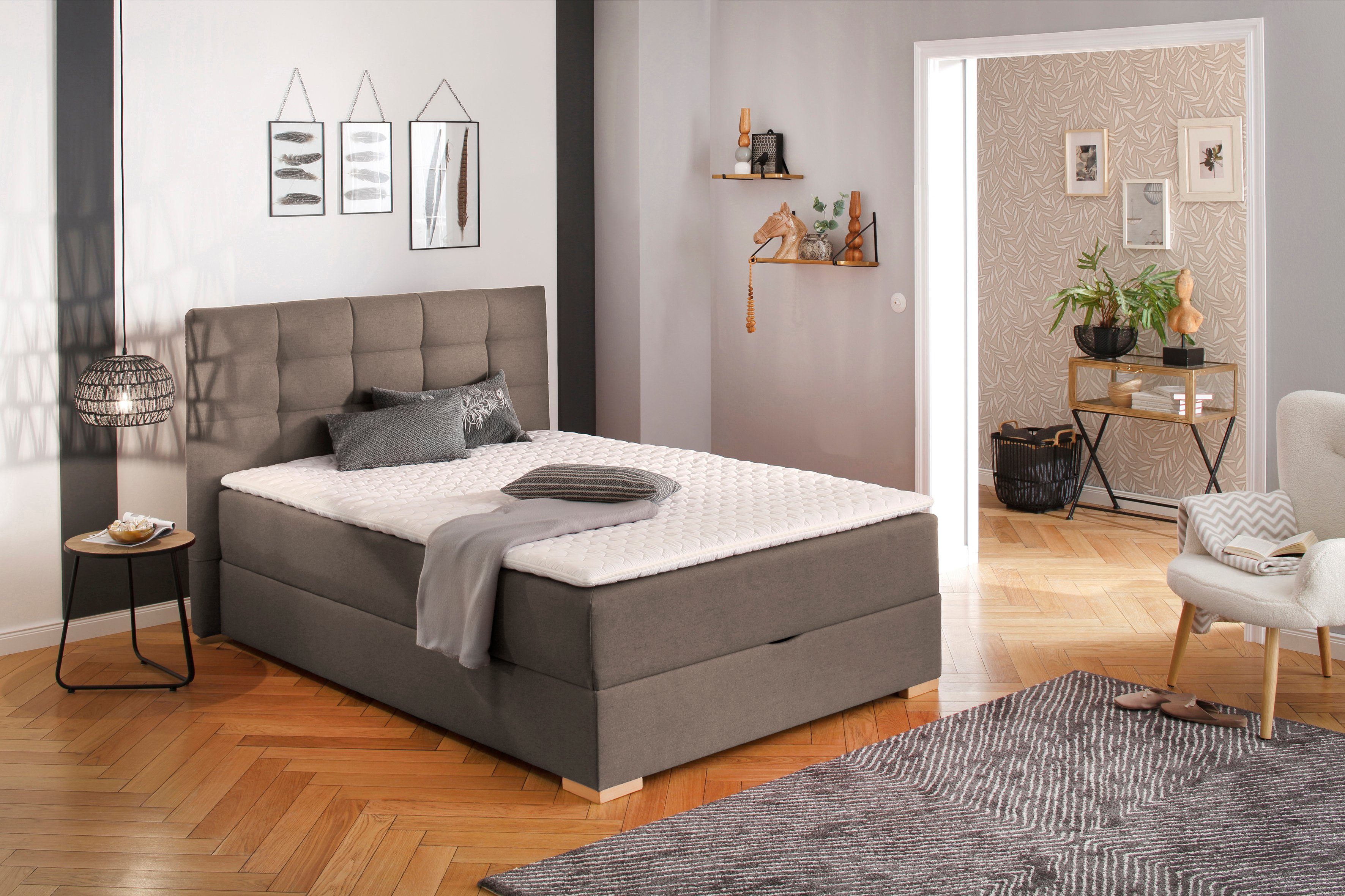 Home affaire Boxbett Olivet mit Bettkasten, in 4 Farben, 4 Breiten, 2 Matratzenarten, auch in Überlänge 220 cm