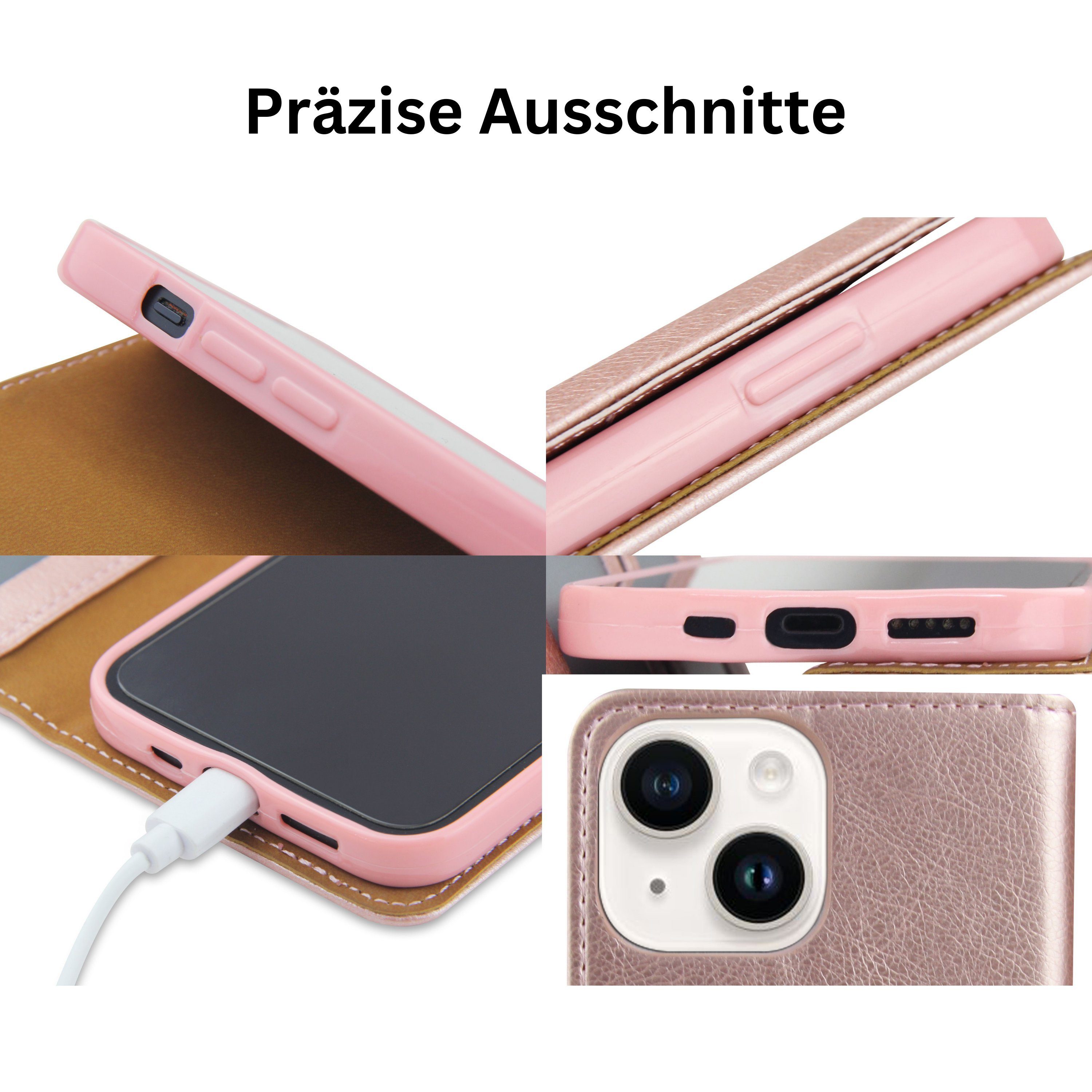 Frentree Handyhülle aus echtem Leder für iPhone 12, 13, 14, Magnetverschluss mit 4 Kartenfächern & 2 Sichtfenstern, Handy-Ständer