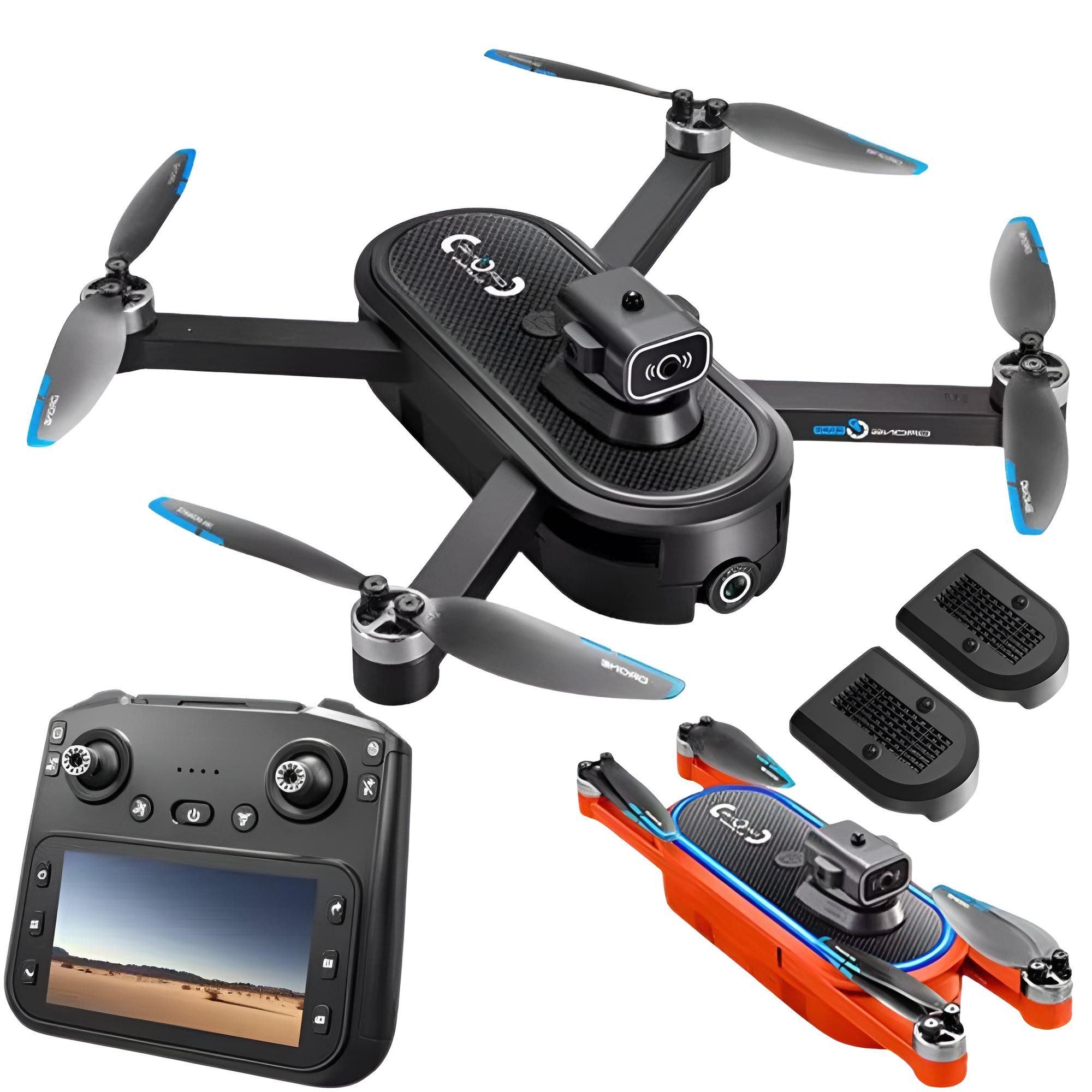 Goldstern-Tech RC-Quadrocopter (Kamera-Drohne, mit Brushless-Motoren, optischer Flusslokalisierung, 90° Kamera), Live-Übertragung ohne Smartphone, Not-Aus & Transporttasche