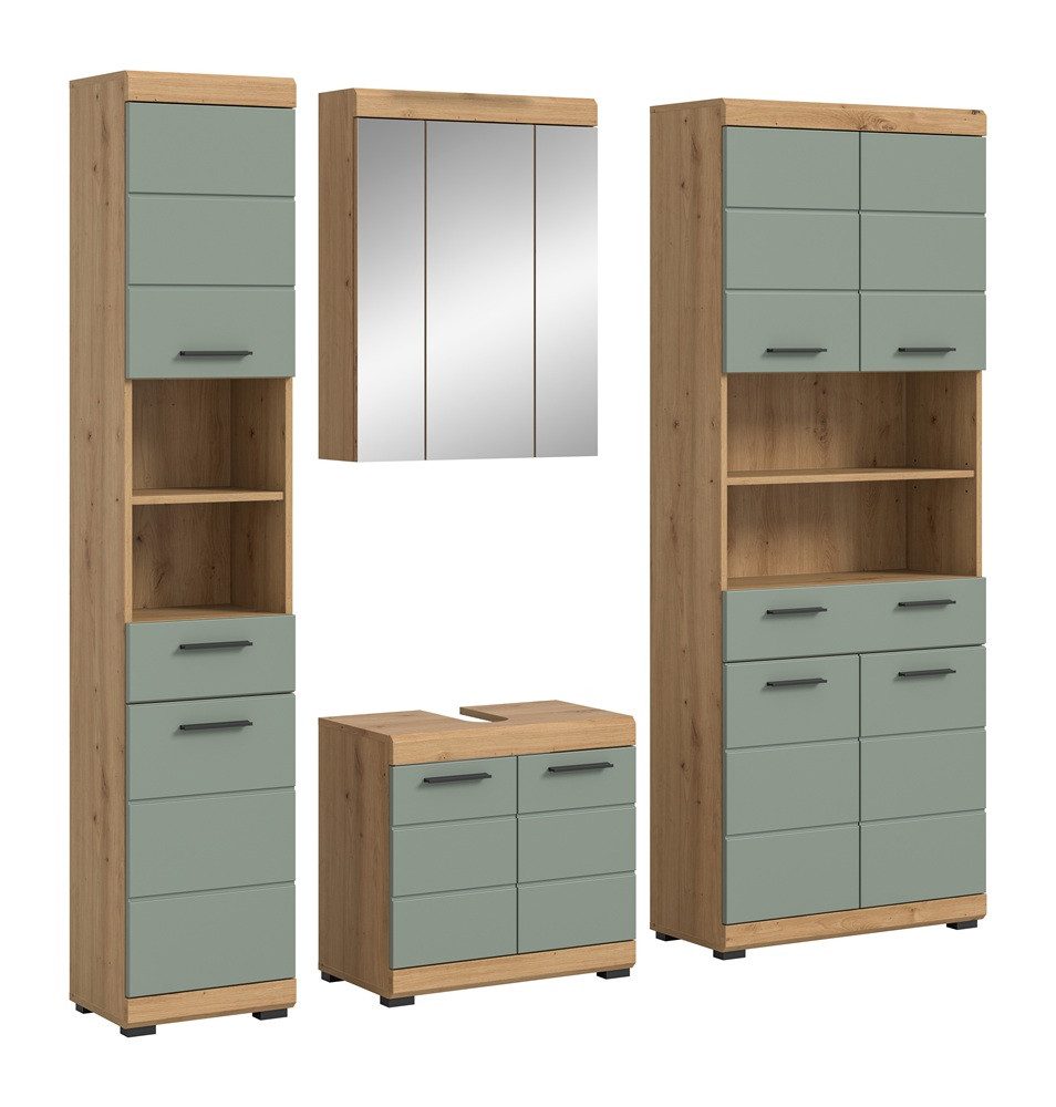 Badmöbel-Set Badezimmer-Set Scout 2, salbei / Artisan Eiche, 4-teilig, optional