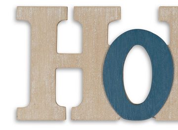 Levandeo® Deko-Schriftzug, 3D Schriftzug Home aus Holz 35x13cm Blau Natur Buchstaben zum