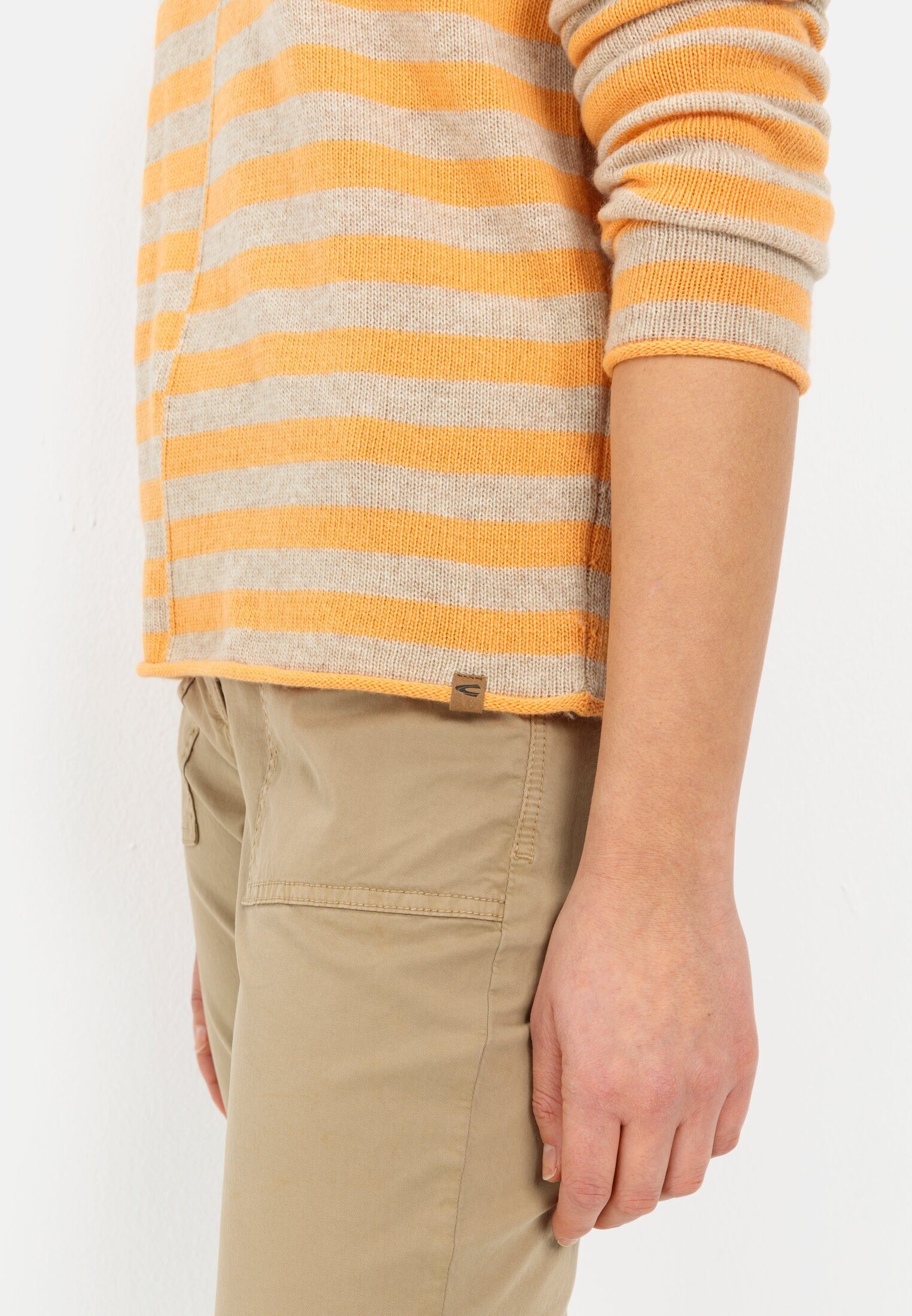 camel active Strickpullover mit Streifenmuster Langarm Rollkragen Markenlabel