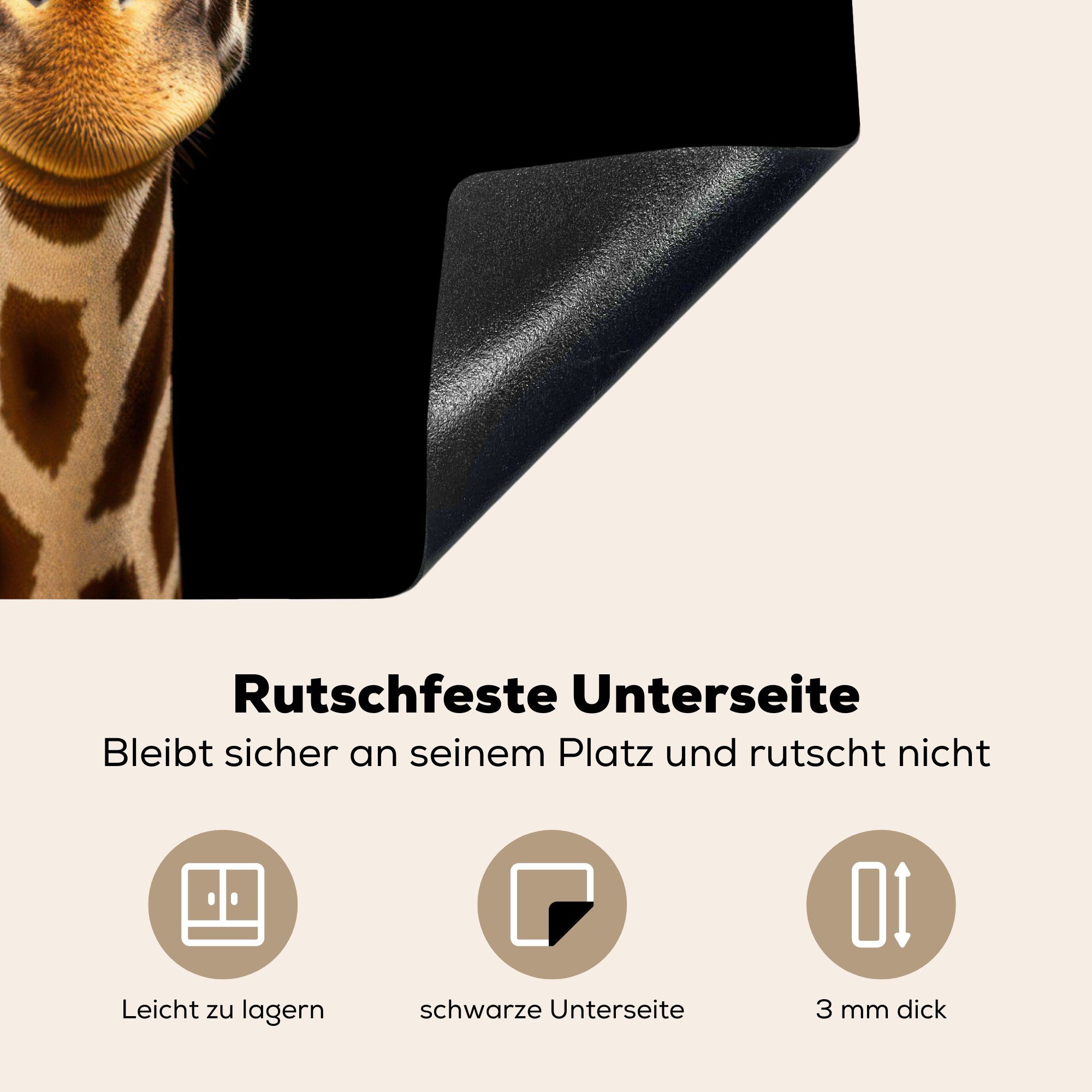 60x52 Ceranfeldabdeckung nutzbar, Giraffe cm, Herdblende-/Abdeckplatte MuchoWow Vinyl, - Schwarz, Porträt Mobile Tiere Arbeitsfläche (1 - - tlg),