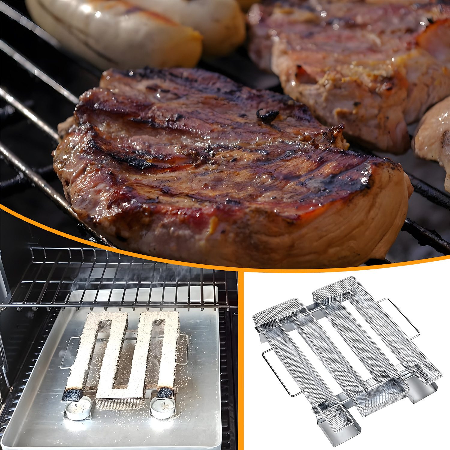 SURFOU Räucherbox Kaltrauchgenerator mit Henkel Edelstahl Räucherschnecke Räucherspirale (Rauchgenerator für Grills, BBQ, Food Smoker, Räucheröfe) Mit Griff Kal – Bild 3 von 5