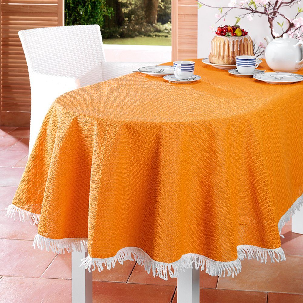 Emhelle Gartentischdecke Garten Balkon Terrasse Tischdecke Camping Picknick wetterfest (Packung 1-tlg, mit Fransen), PVC