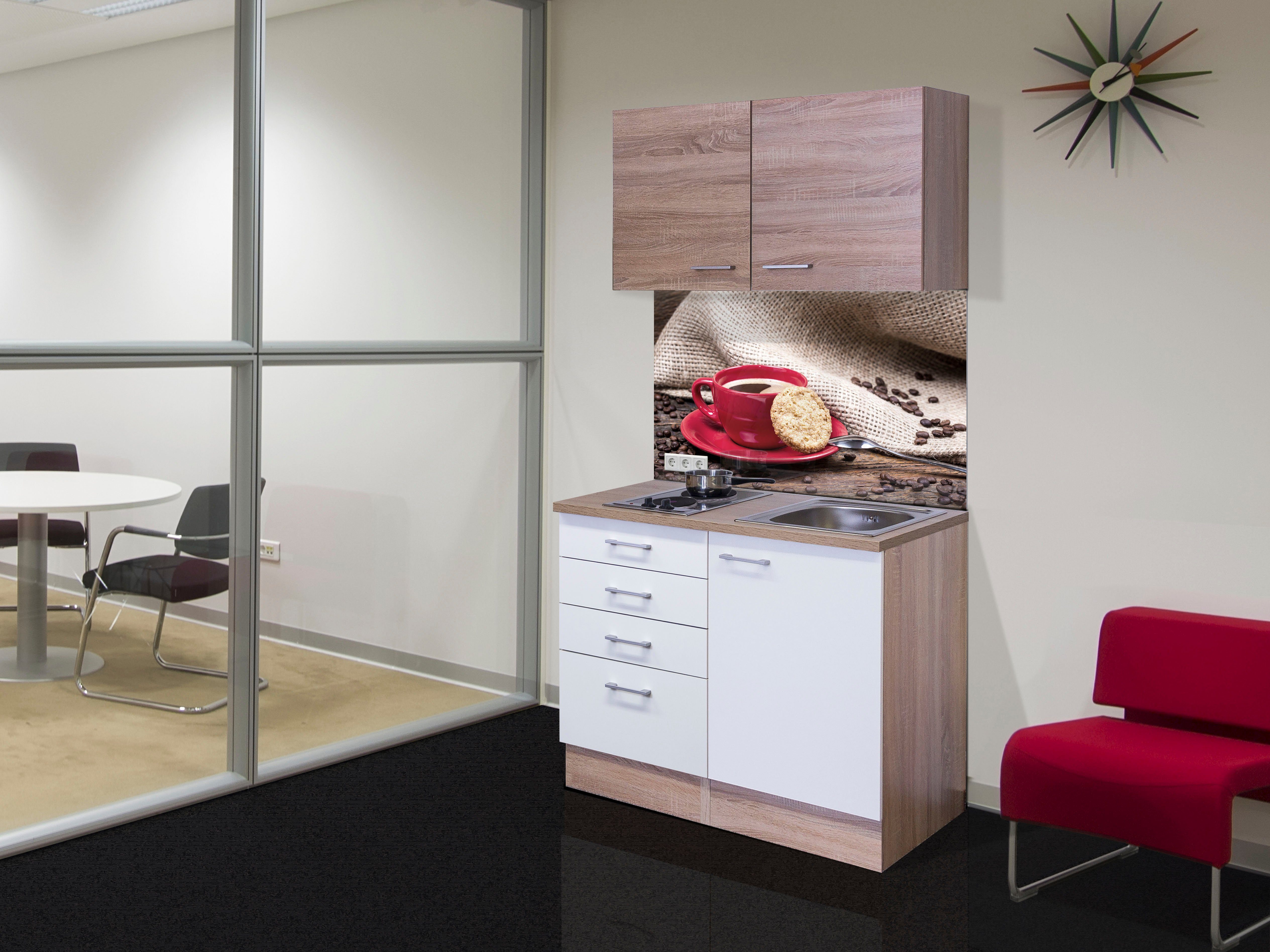 Flex-Well Küchenzeile Samoa, Gesamtbreite 100 cm, mit Kochfeld und Spüle, viele Farbenvarianten