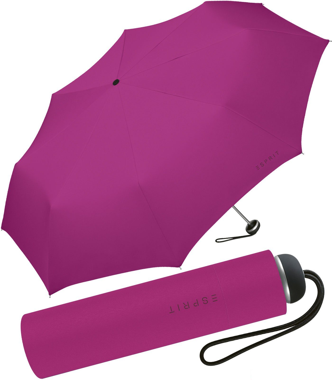 Esprit Taschenregenschirm leichter, handlicher Schirm für Damen, Begleiter in modischen Farben - festive fuchsia pink