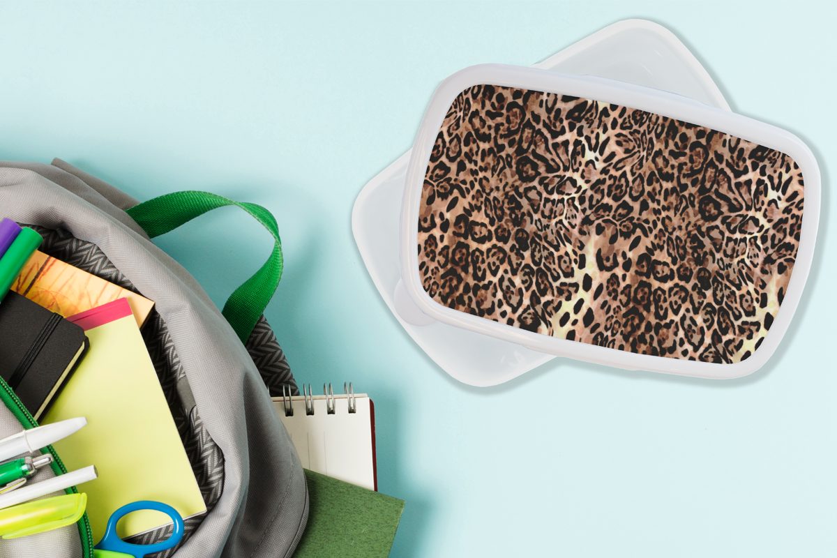 - Brotdose, (2-tlg), und Tiermuster für Lunchbox MuchoWow Leopard Design Kinder für - Mädchen weiß - Erwachsene, Jungs Luxus, Brotbox Kunststoff, und