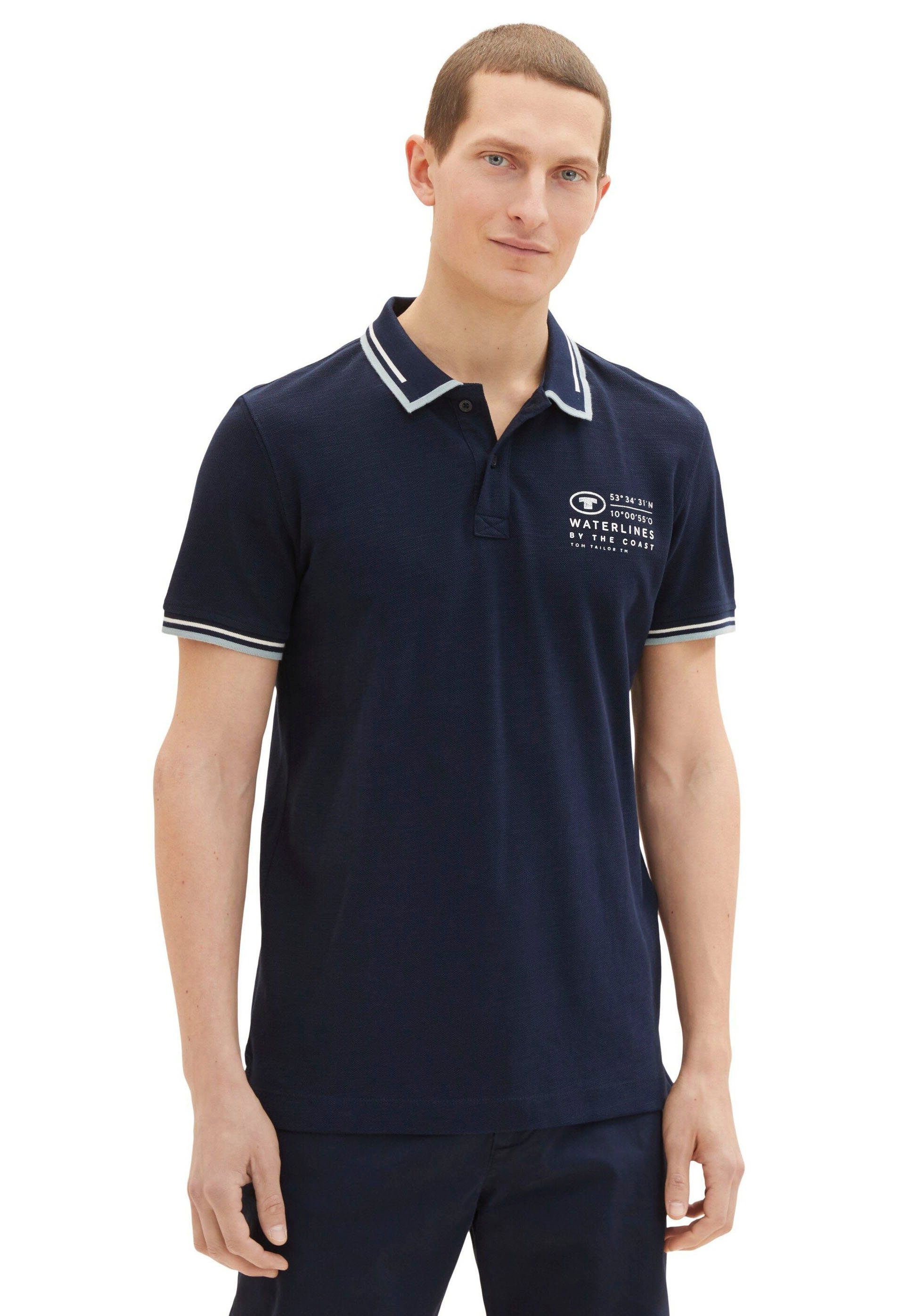 TOM Logoschriftzug TAILOR Poloshirt mit dunkelblau