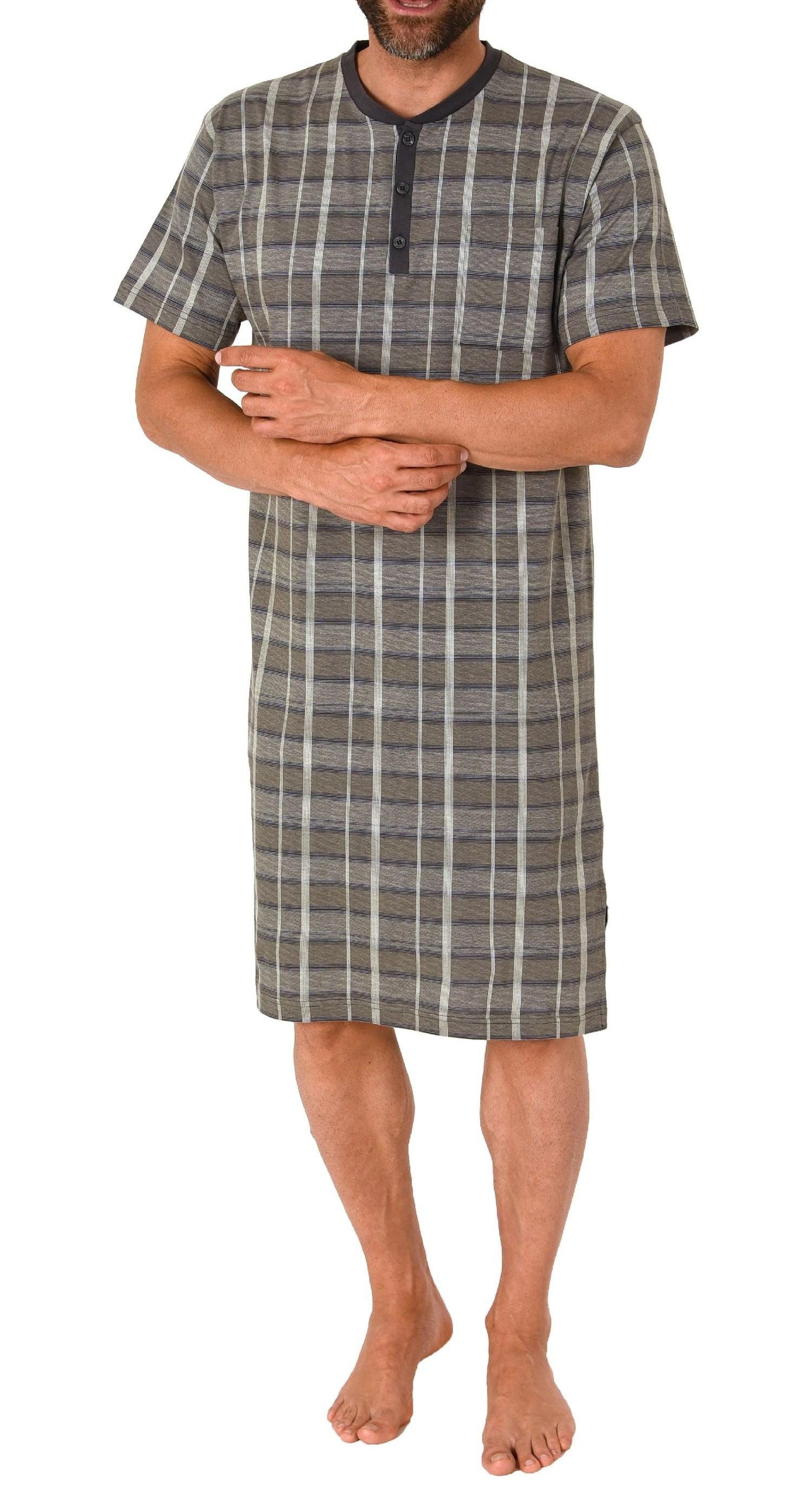 Normann Pyjama Herren kurzarm Nachthemd mit Knopfleiste am Hals - auch in Übergrößen