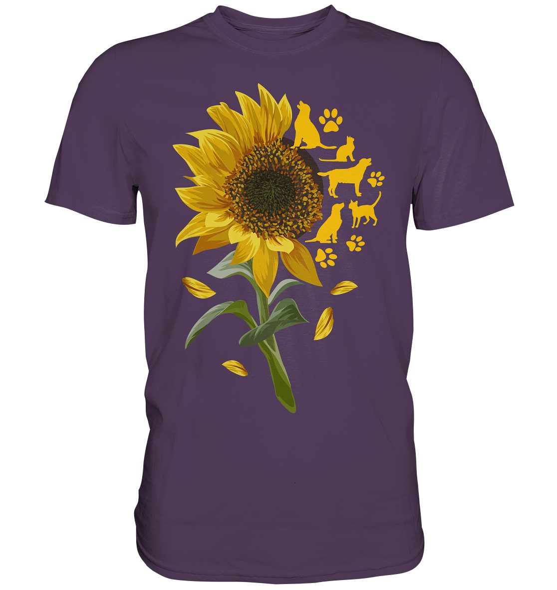 T-Shirt Katzen Hunde Sonnenblumen Shirt Gärtner Tiere Garten Motiv