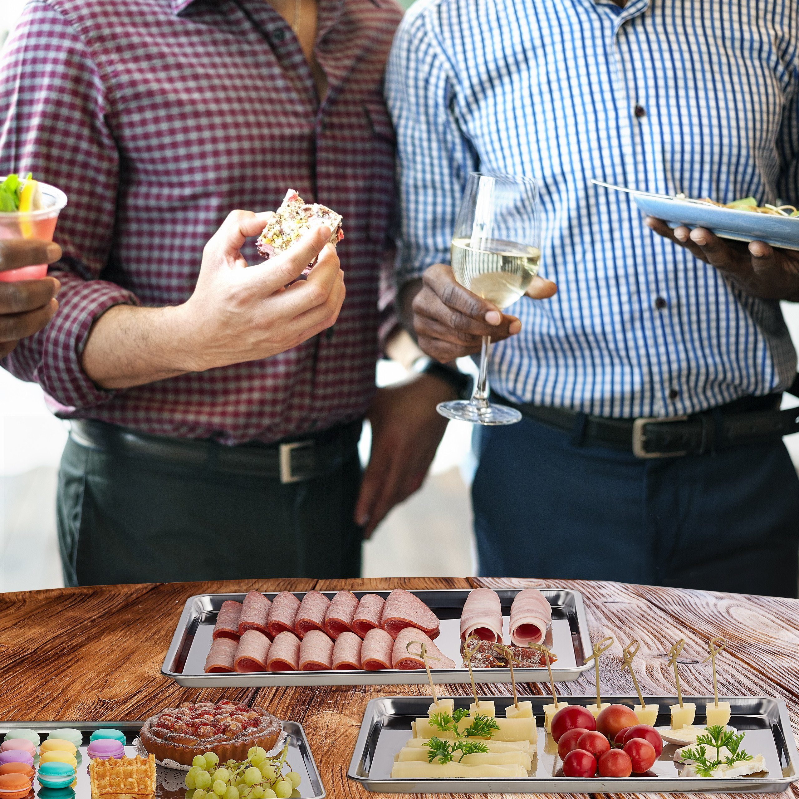 relaxdays Servierplatte 3er Set, Edelstahl, M