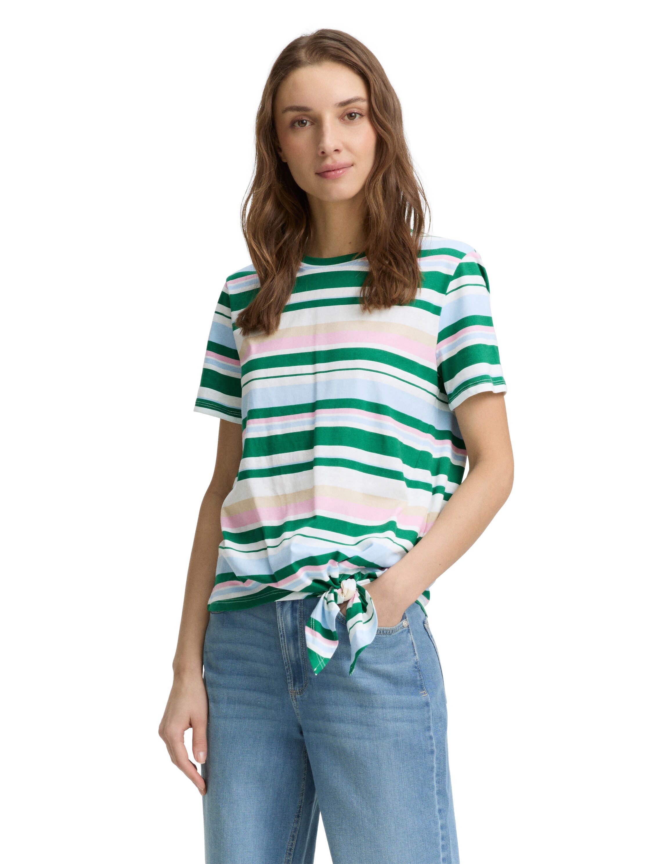 TOM TAILOR Denim T-Shirt mit Minimalprint und seitlichem Knoten günstig online kaufen