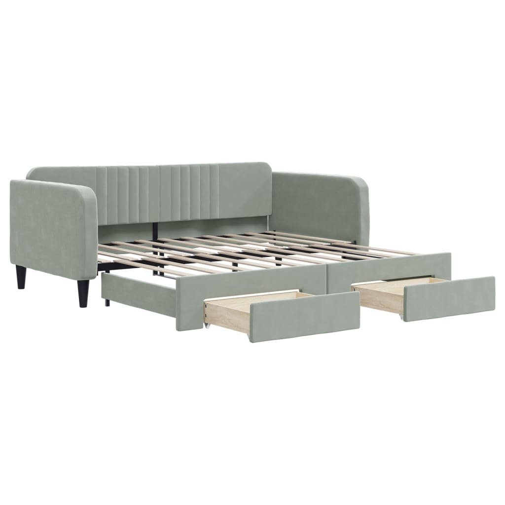 vidaXL Bett Tagesbett Ausziehbar mit Schubladen Hellgrau 100x190 cm Samt