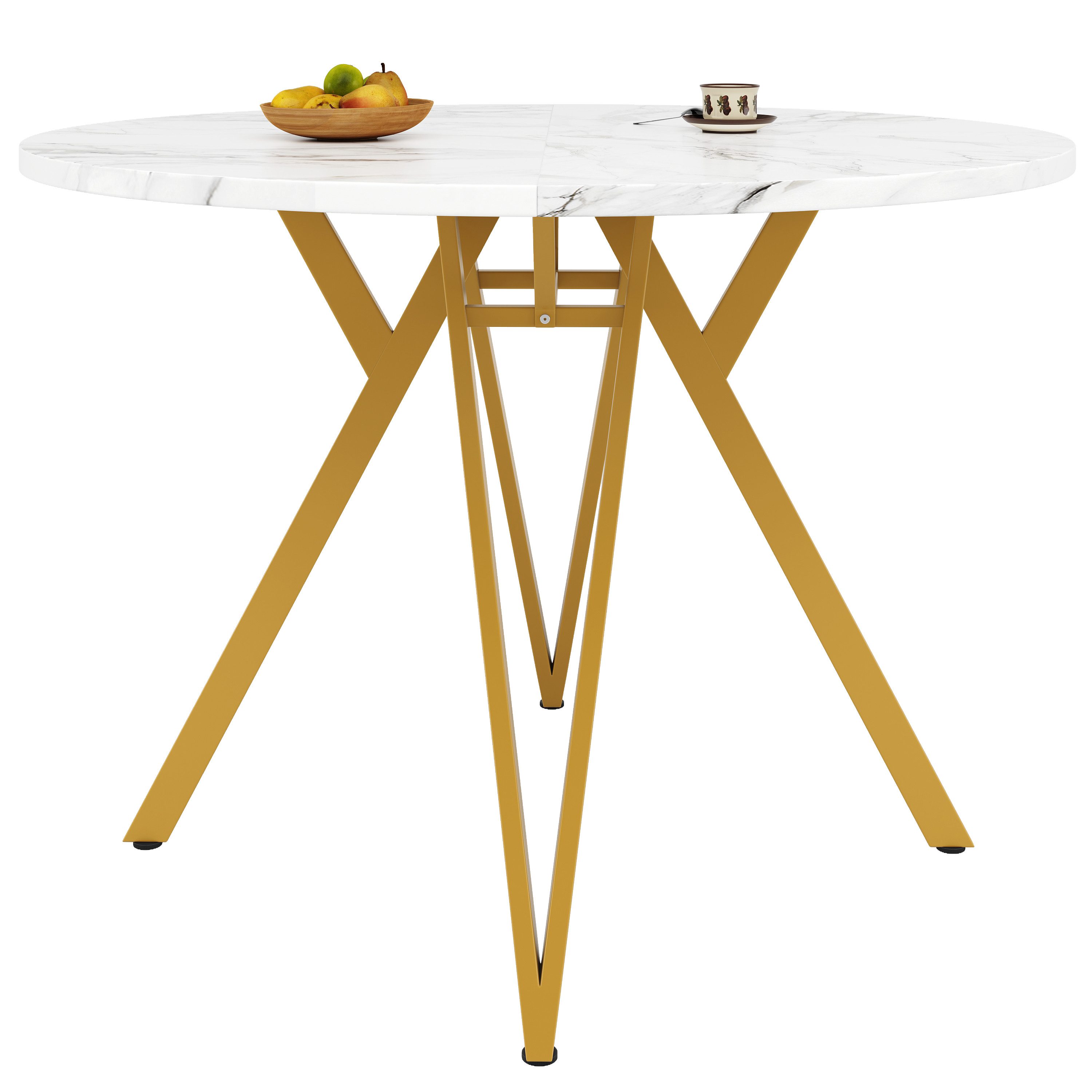 MODFU Essgruppe Stylisches Esstisch, (Moderner runder Esstisch 100×100×76 cm mit langlebiger MDF-Marmor-Tischplatte, verstellbaren Metallbeinen & extra stabiler Basis – ideal für Esszimmer, Wohnzimmer & 4 Personen, 1-tlg)