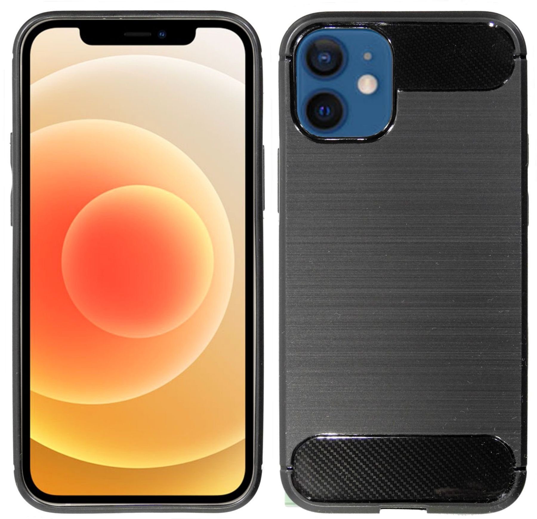 cofi1453 Bumper Silikon Hülle Bumper Carbon kompatibel mit iPhone 12 Case TPU Soft Han