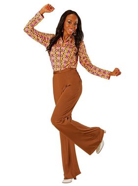 Widdmann Kostüm 70er Damenhose braun, Für Schlager- und Mottopartys: einfarbige Schlaghose für Frauen im S