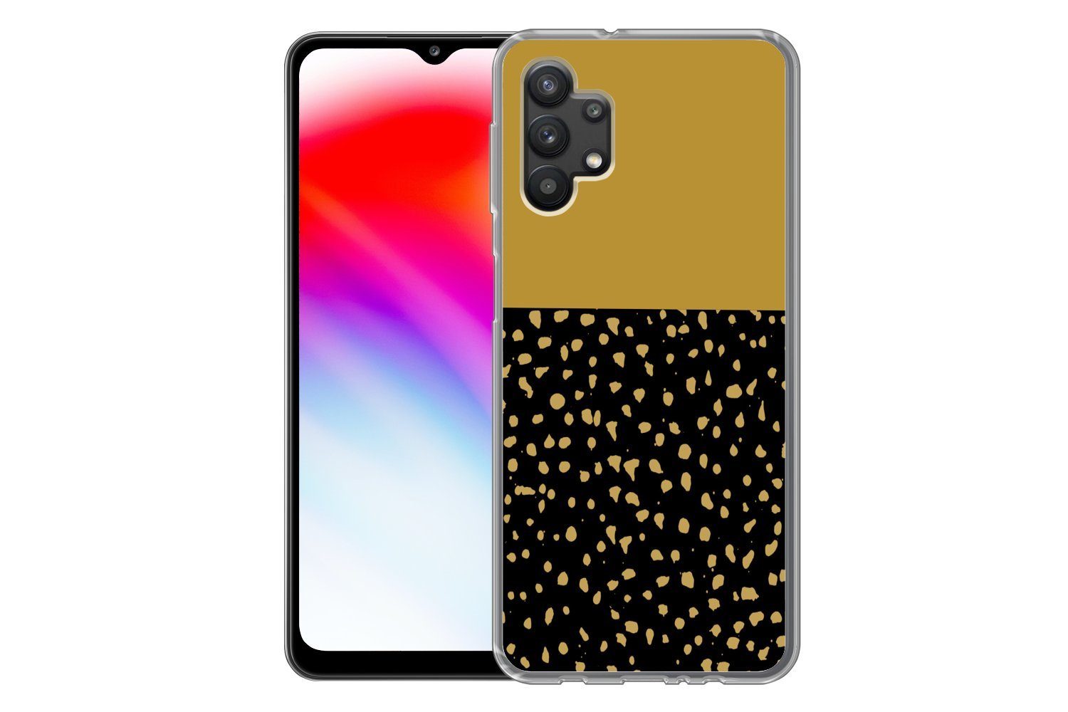 MuchoWow Handyhülle für Samsung Galaxy A32 5G Polka dots - Ockergelb - Schwarz, Smartphone-Bumper, Print, Handy Schutzhülle Dünn