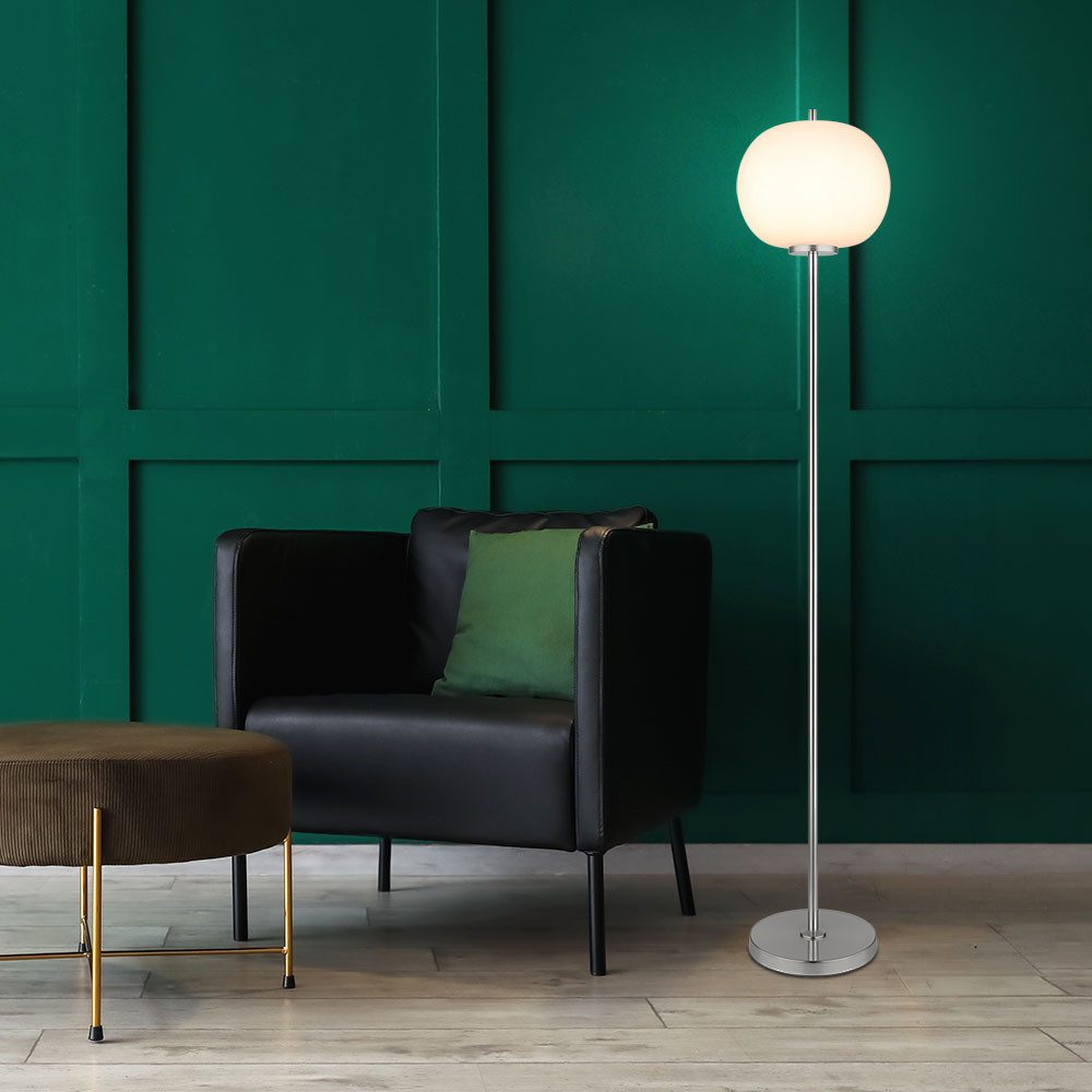 GLOBO LIGHTING Stehlampe, Leuchtmittel nicht inklusive, Stehleuchte Standlampe E27 Glaskugel opal Metall nickel Wohnzimmer