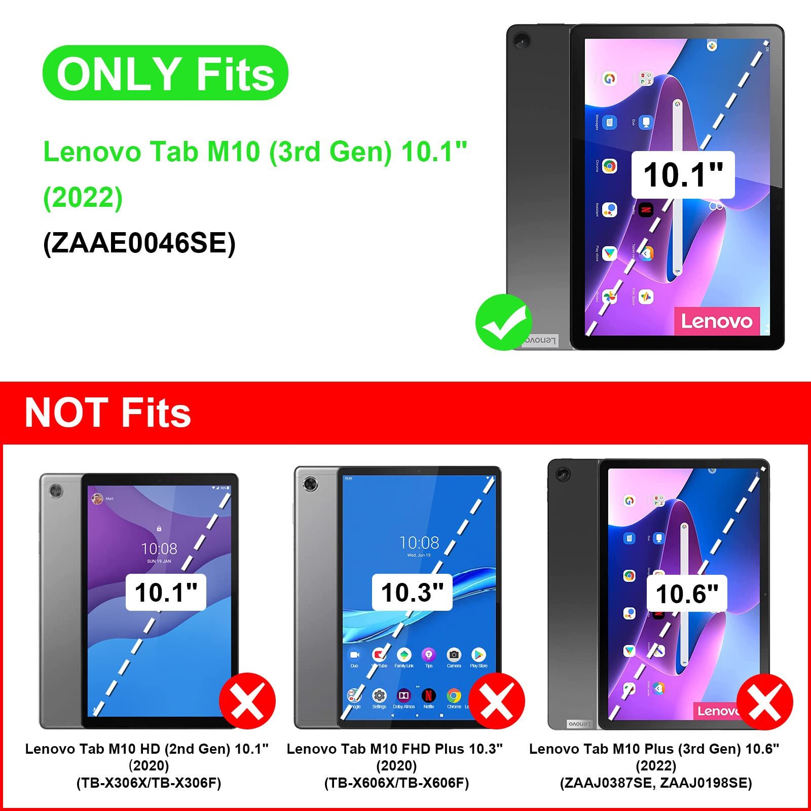 Fintie Tablet-Hülle für Lenovo Tab M10 (3. Gen) 10,1" TB328 2022, Multi-Winkel Betrachtung, mit Auto Schlaf/Wach, Nicht für Lenovo M10 Plus (3. Gen) 10,6"