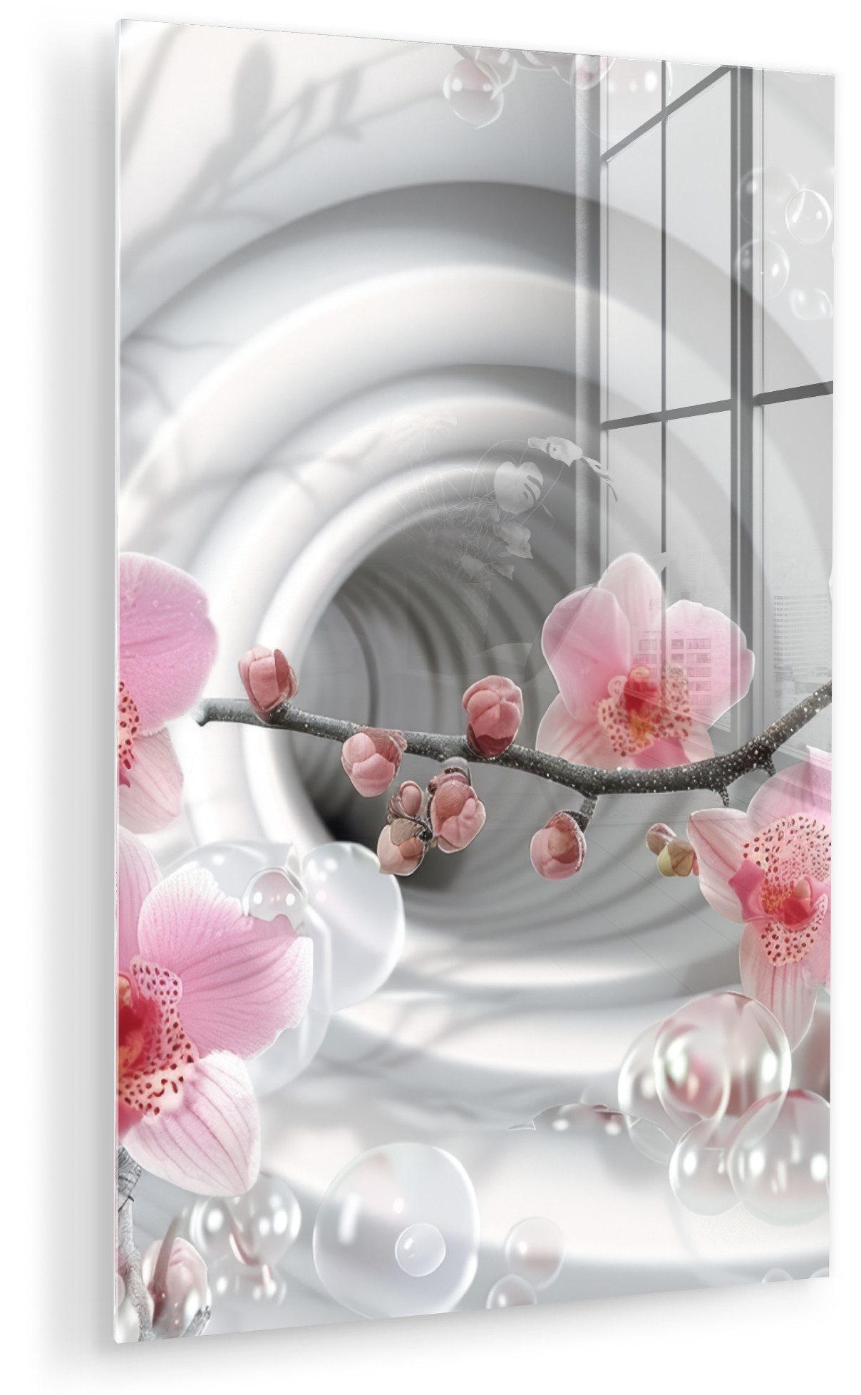 MuchoWow Acrylglasbild Blumen - Tunnel - Abstakt - 3D-Effekt, Inkl. Aufhängung, Dekorative Bild für Küche & Wohnzimmer auf Glas, 20x30 cm