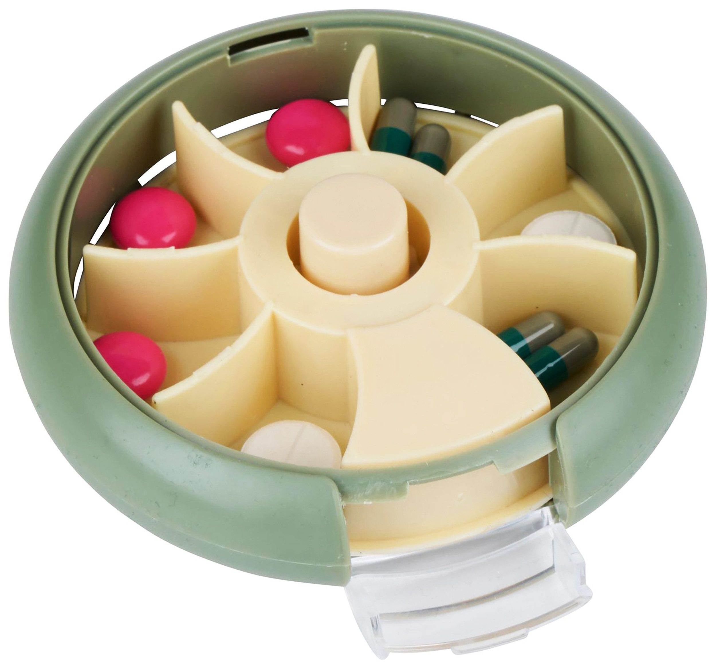 COMFORT AID Pillendose 7 Tage PILLENBOX rund mit 7 Fächer aus Kunststoff Pillendose 94, Tablettenbox Medikamentenbox Tablettendose Pillen Dose Box