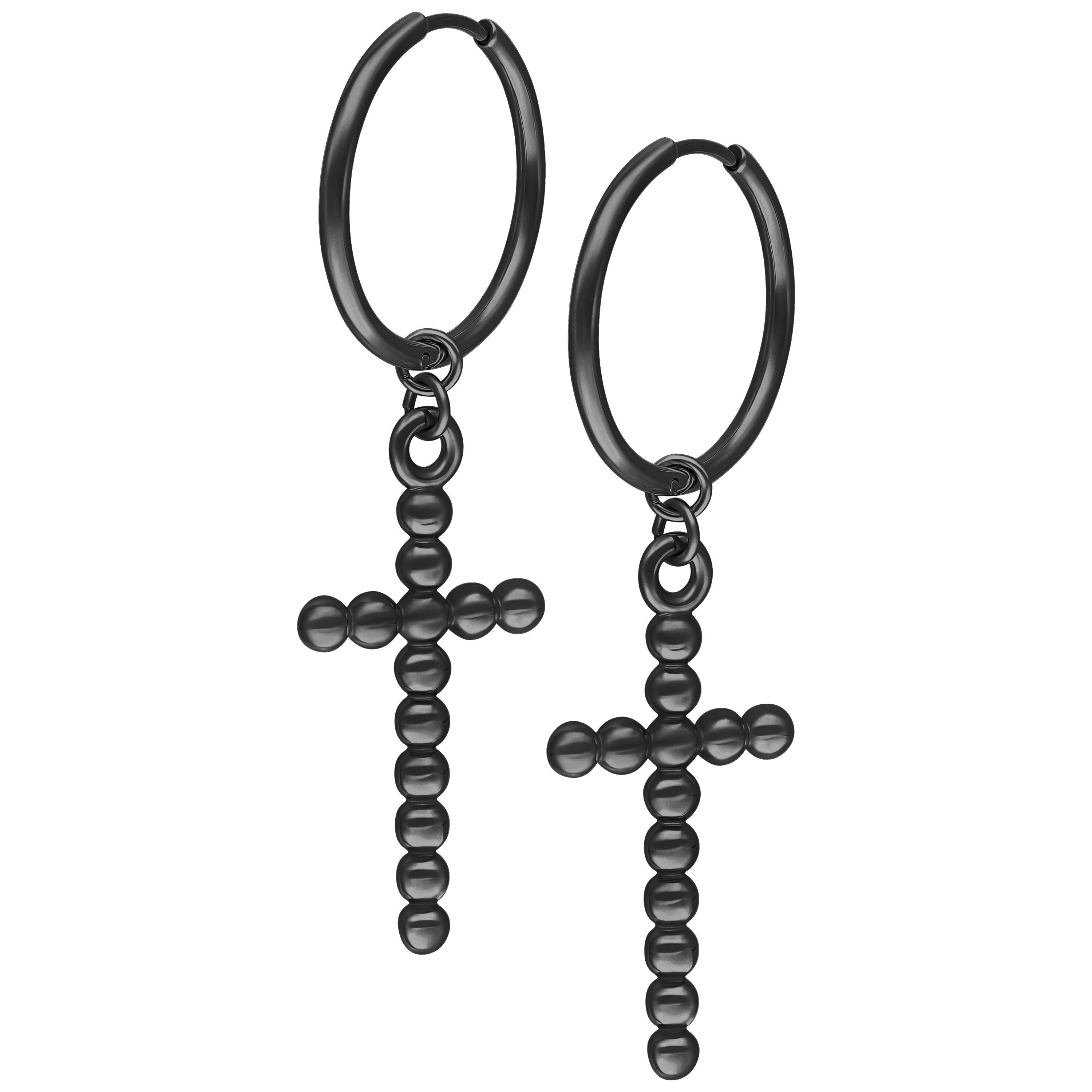 Wildcat Paar Creolen Bubble Cross Hoops Pairs für Ohr, 1 Stück, Chirurgenstahl 316L - wasserfest, hautverträglich, Schwarz