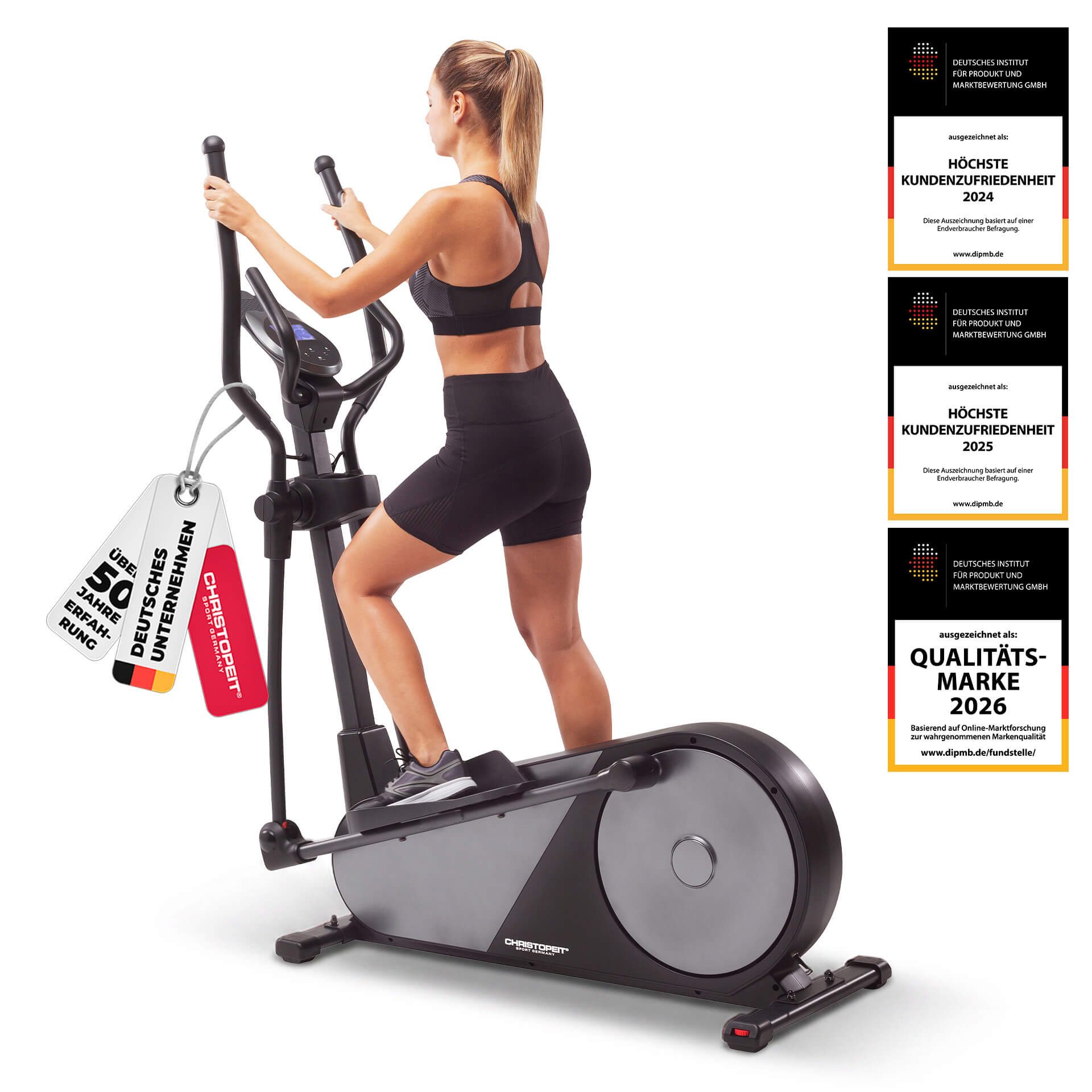 Christopeit Sport® Crosstrainer-Ergometer EL 8000 (mit Tablet-Halterung und integr. Pulsempfänger), 150 kg max. Benutzergewicht, 32 Widerstandsstufen