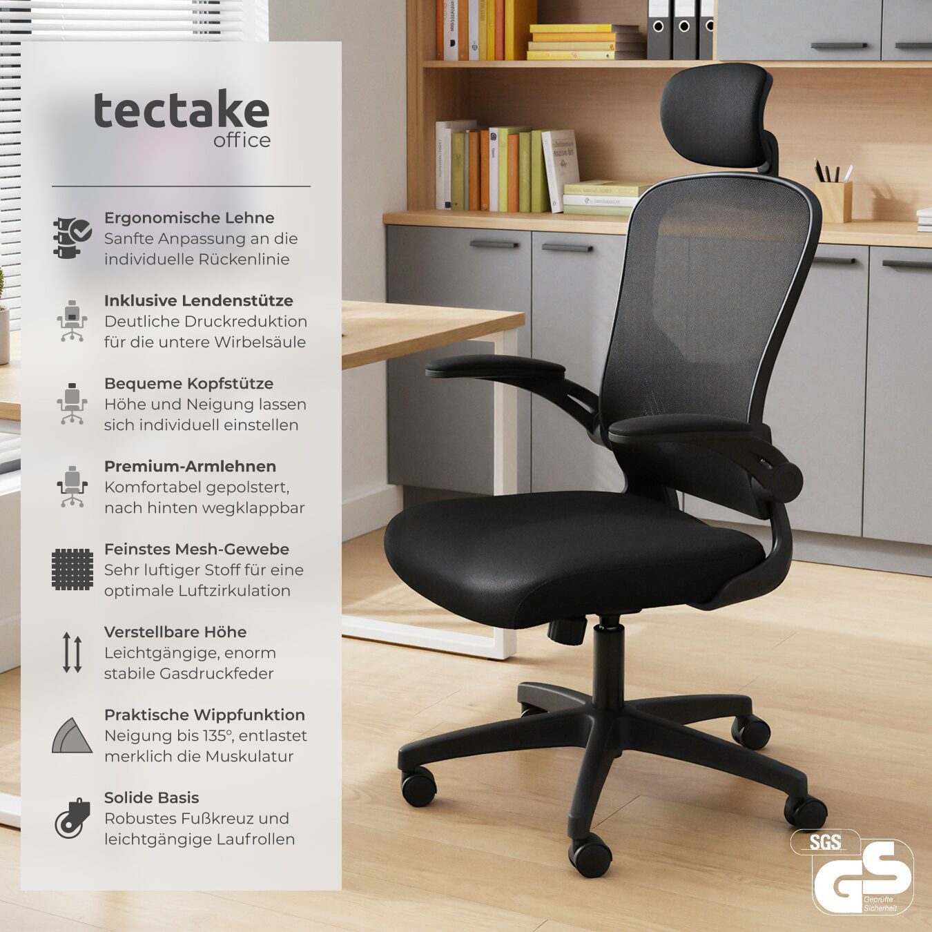 tectake Drehstuhl Bürostuhl (Set, 1 St), Ergonomische Rückenlehne mit indiv günstig online kaufen