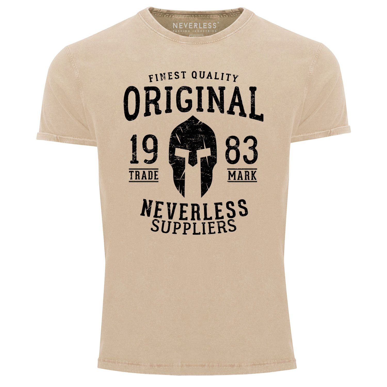 Neverless Print-Shirt Cooles Angesagtes Herren T-Shirt Vintage Shirt Original Gladiator Aufdruck Used Look Slim Fit Neverless® mit Print natur