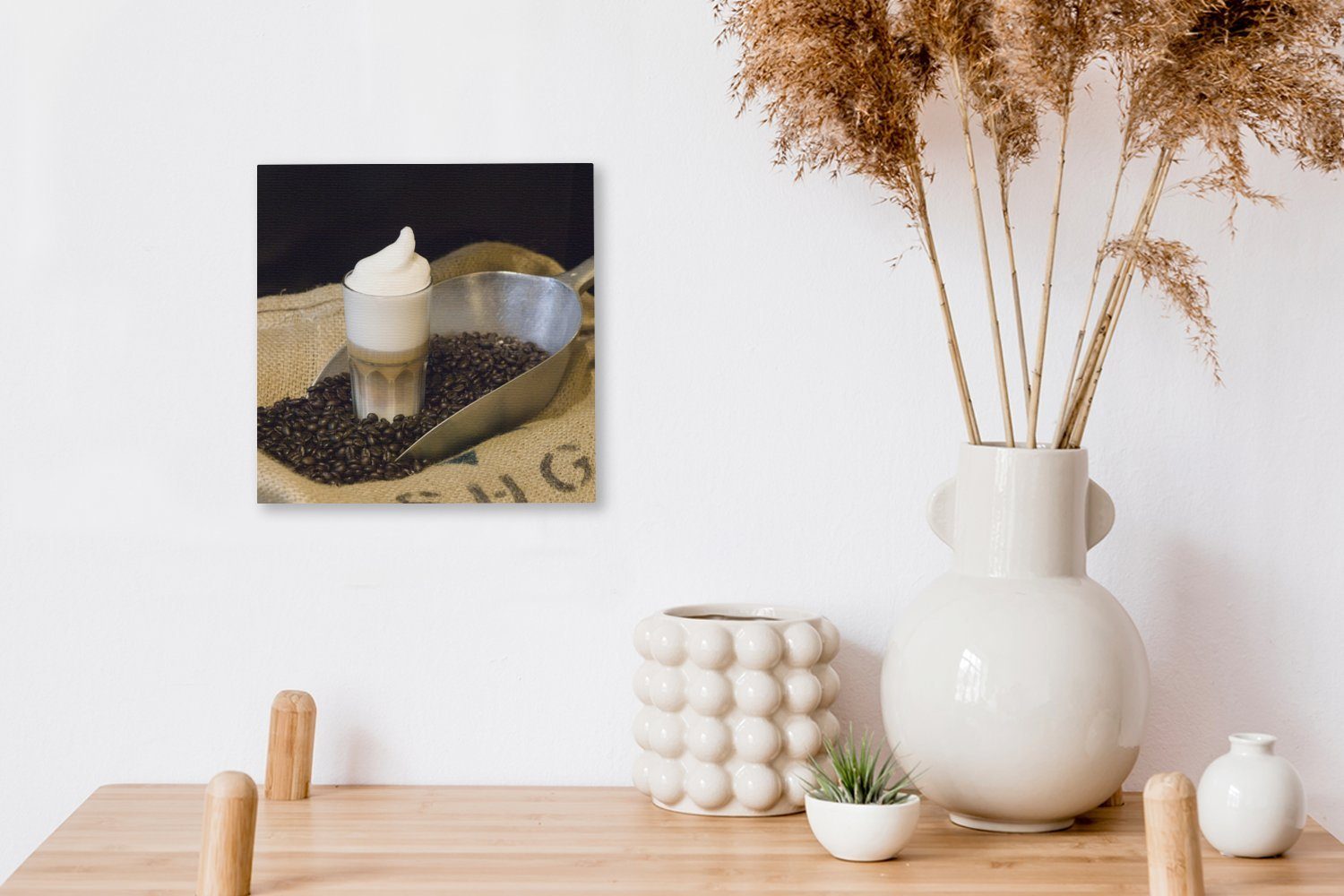 OneMillionCanvasses® Leinwandbild Latte macchiato mit Schlafzimmer Bilder (1 Wohnzimmer für Leinwand St), Bohnenkaffee
