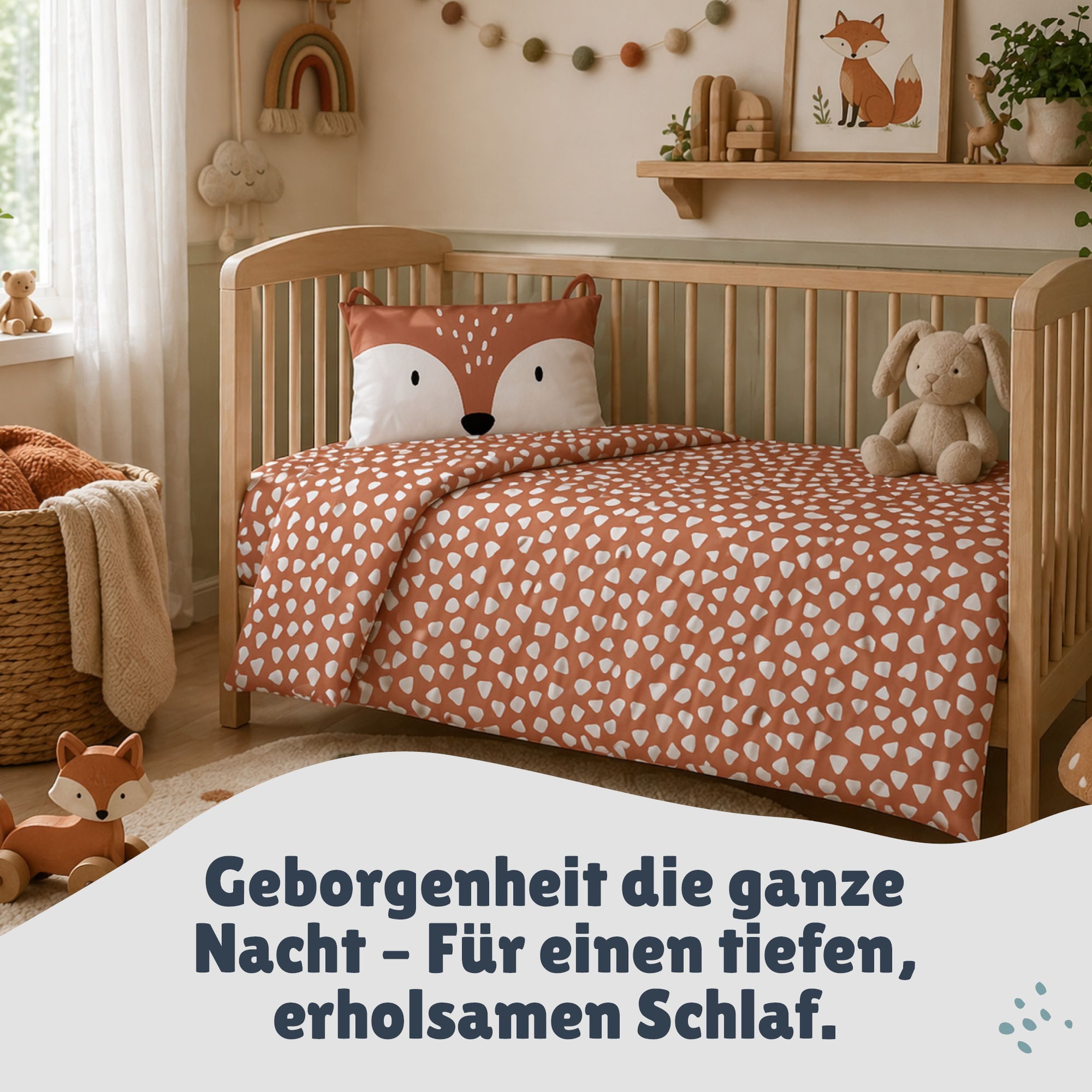 Familando Babybettwäsche little Fox 100x135 40x60cm niedlicher Fuchs mit Ohren, Renforcé, 2 teilig, mit liebevollem Motiv & süßen Details – Bild 3 von 5