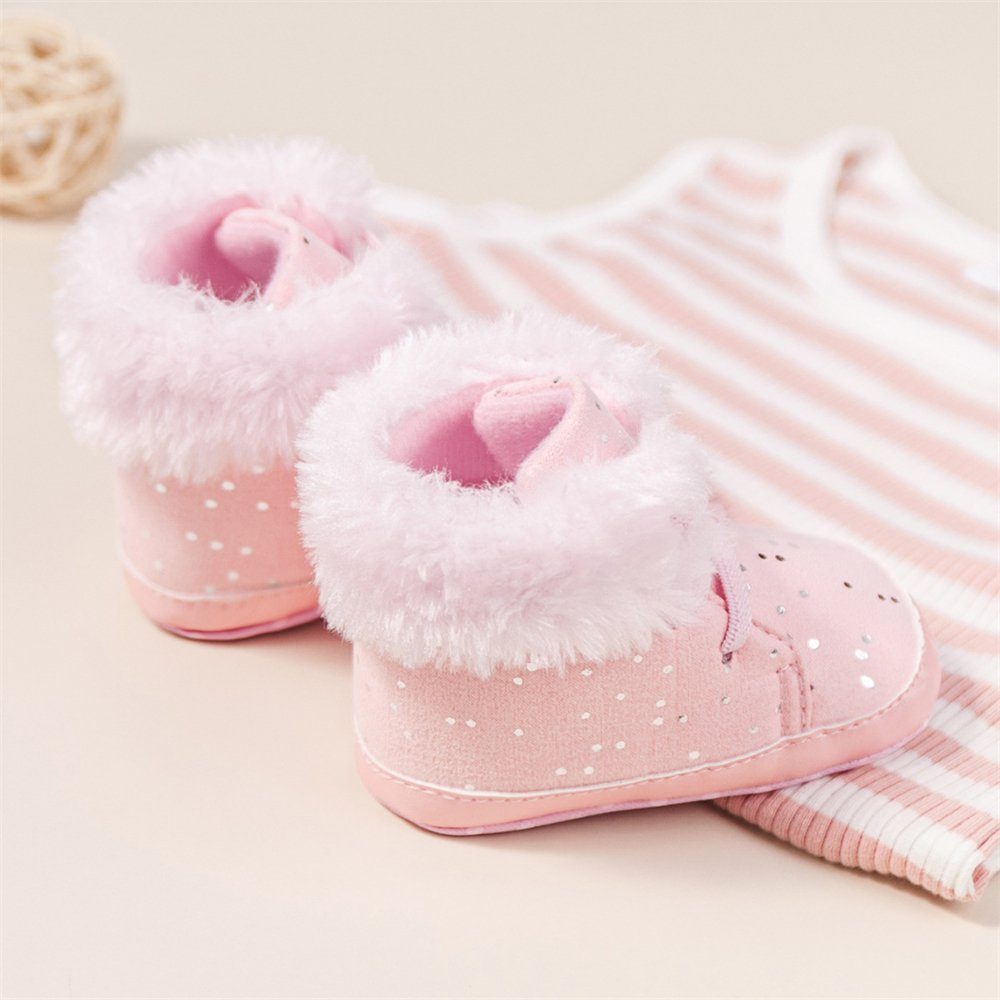 Rouemi Rosa rutschfeste Babystiefel weiche Sohle Kleinkinderschuhe Babyschuhe, warme Plüsch