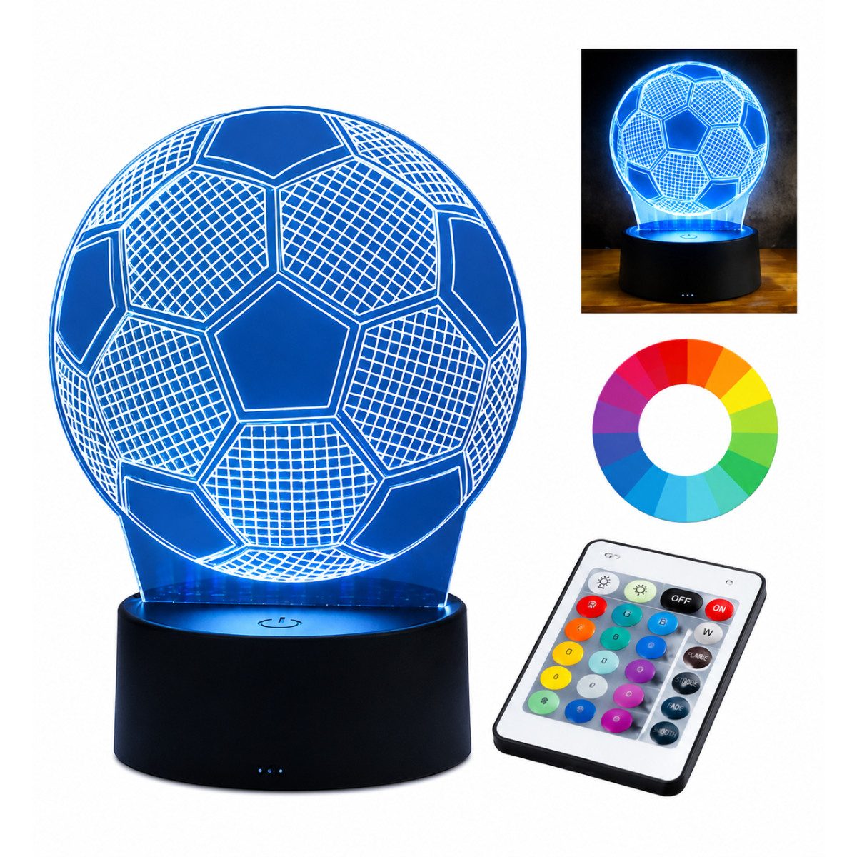 R2 Invest LED Nachtlicht Fußball Nachtlicht LED Dekolampe mit Acrylscheibe und Farbwechsel