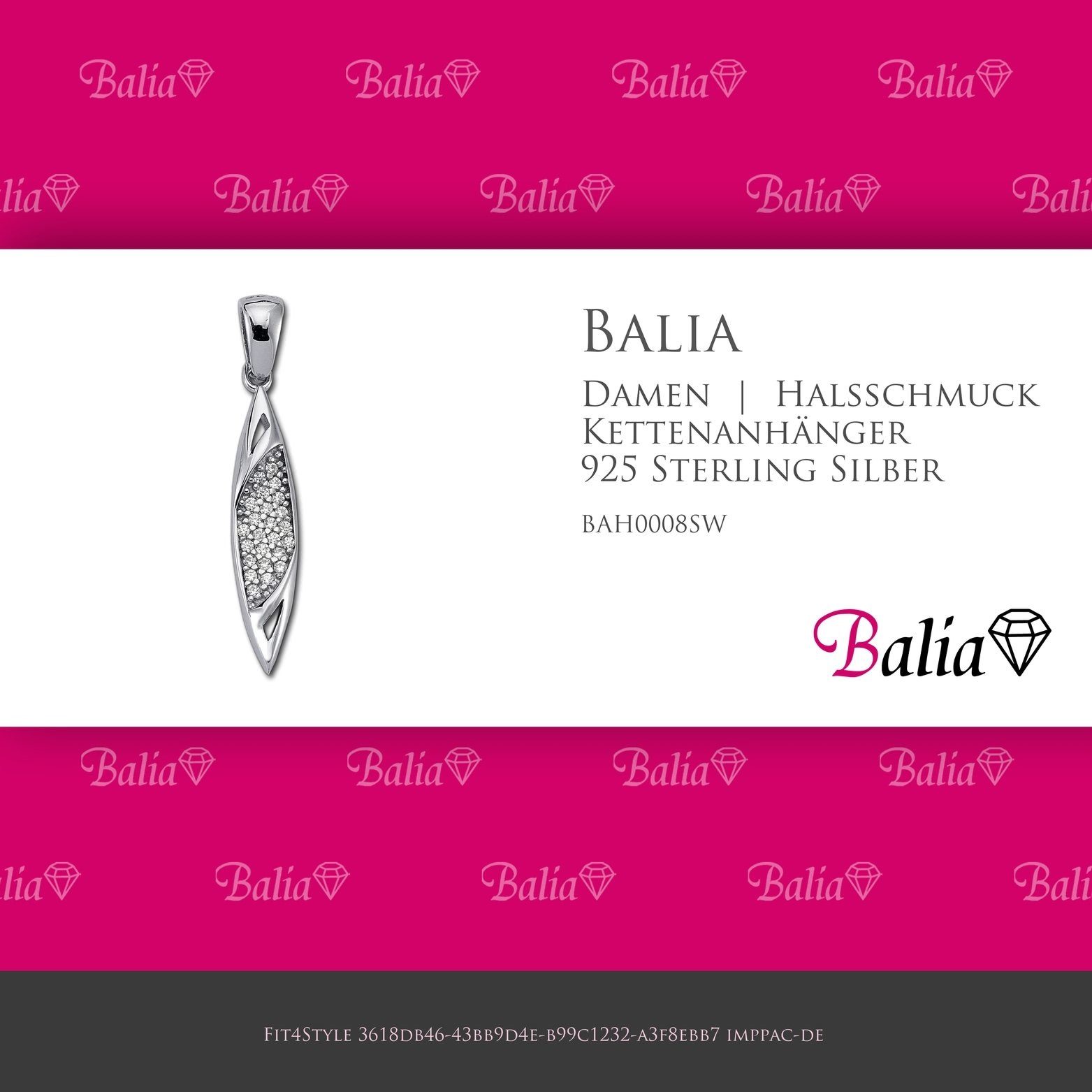 Balia Kettenanhänger 925, Balia ca. Damen Sterling (Ship) 3,5cm, Silber 925 Kettenanhänger Kettenanhänger für
