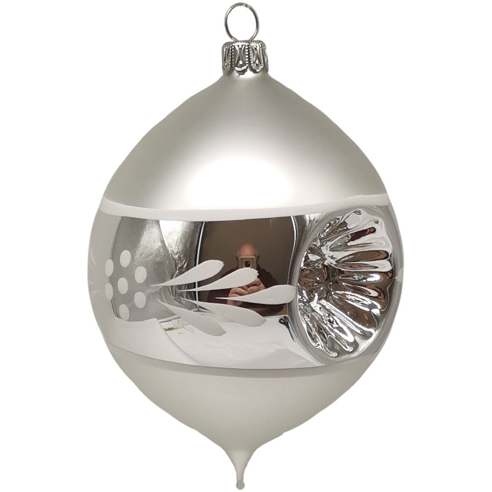 Schatzhauser Weihnachtsbaumkugel Reflex Olive, nostalgischer Zauber, silber 2 Reflexe (1 St), mundgeblasen, handbemalt
