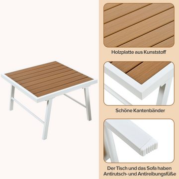 REDOM Gartenlounge-Set 6-Sitzer Gartenmöbel Sofagarnitur aus Aluminium, (weißes Aluminiumgestell mit Schutzfüßen, 3-tlg., Lounge-Set für 5-6 Personen), 2 Sofas und 1 Tisch Beige