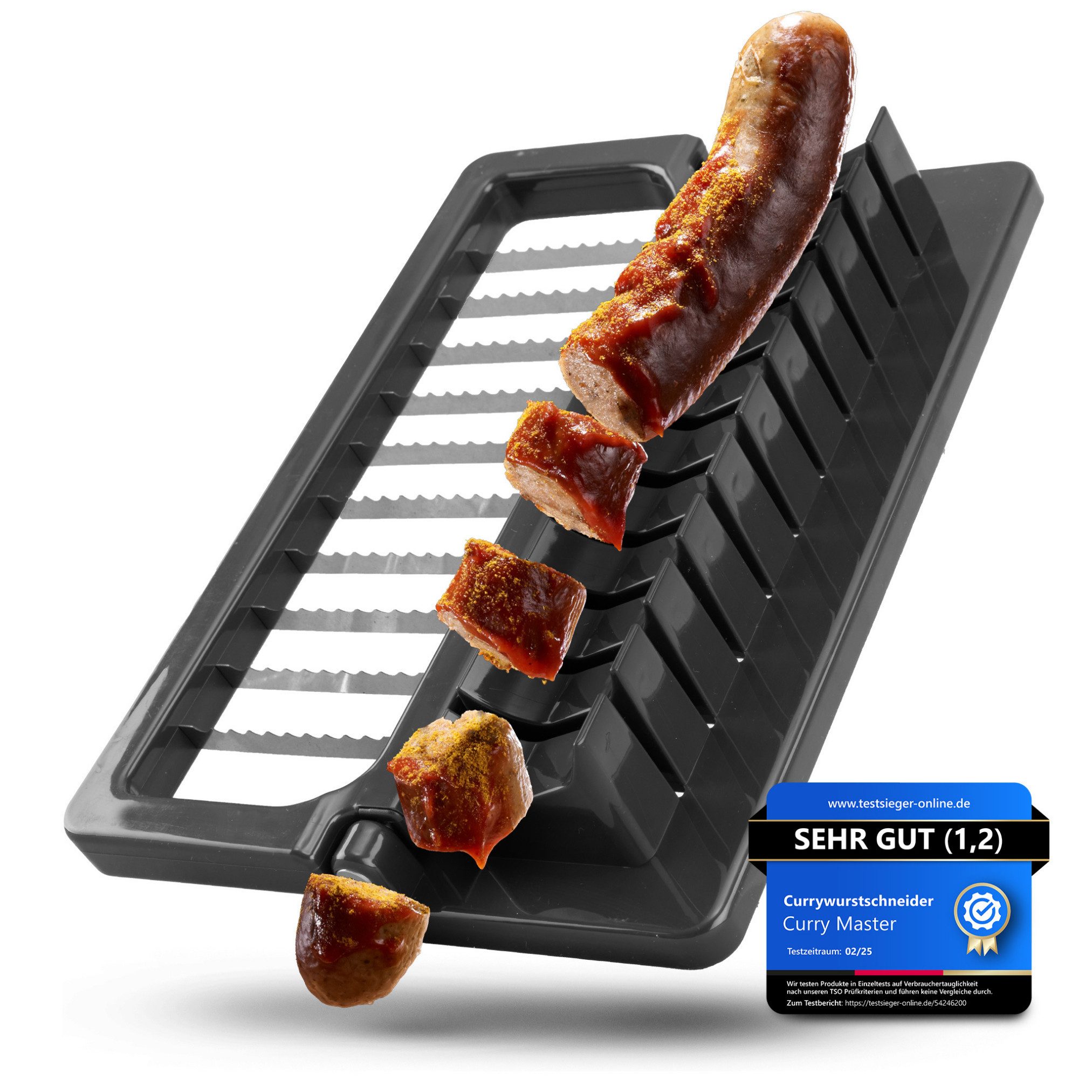 Curry Master Wurstschneider Currywurstschneider Bratwurstschneider für Zuhause, Manuell, Spühlmaschinenfest, Ultra-Scharfe Edelstahlklingen