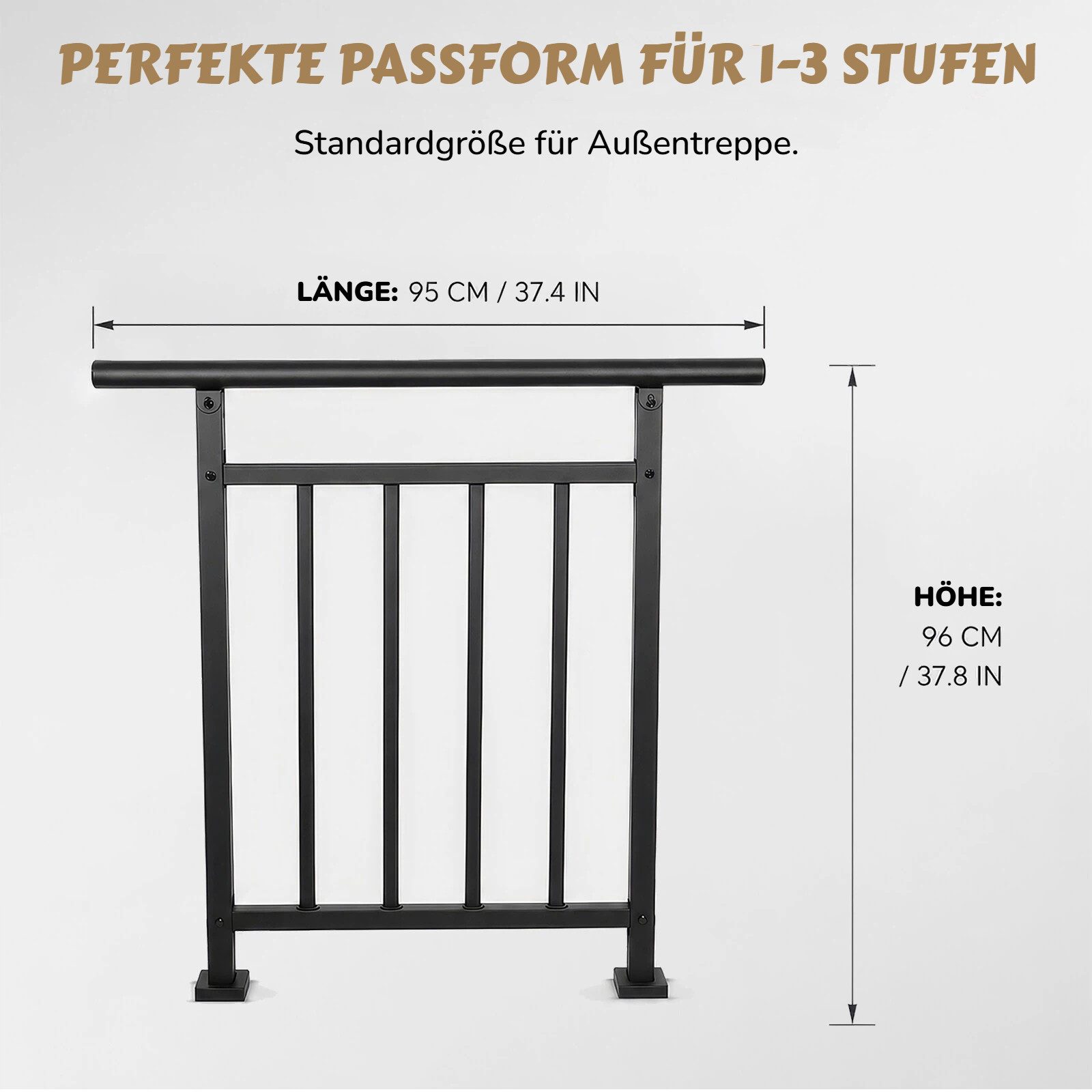 BlingBin Brüstungsgeländer Aussentreppenhandlauf, Geländer Hauseingang, Treppenhandlauf-Set, 95 cm Länge, 96 cm Höhe, Treppengeländer Seitliche Montage, Eingang – Bild 2 von 5